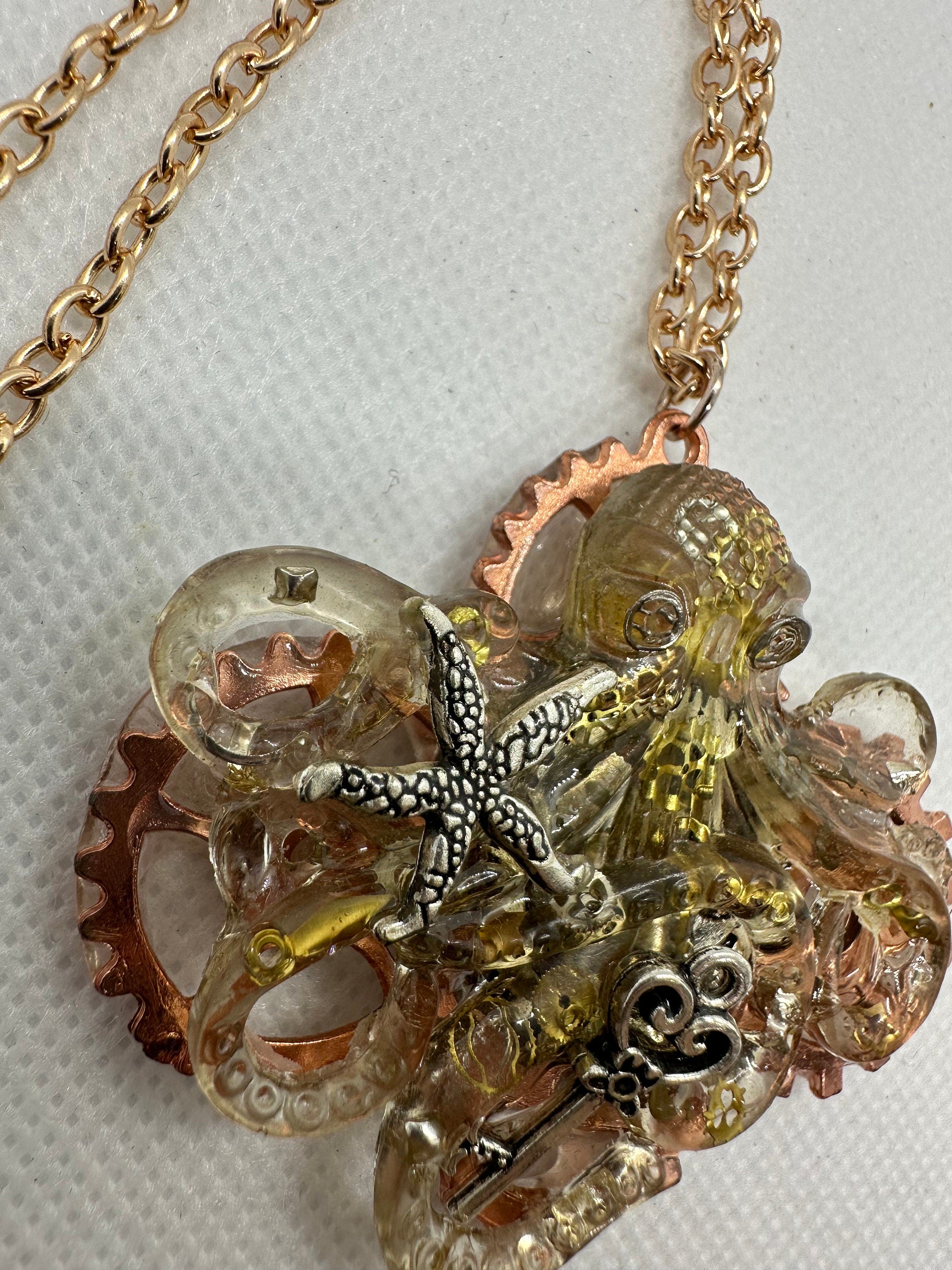 Clear Octopus Steampunk Necklace