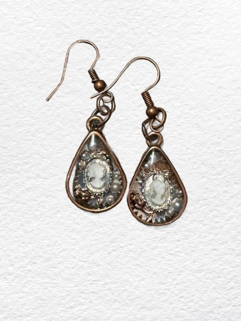 Lady Cameo Copper Tear Drop Earrings
