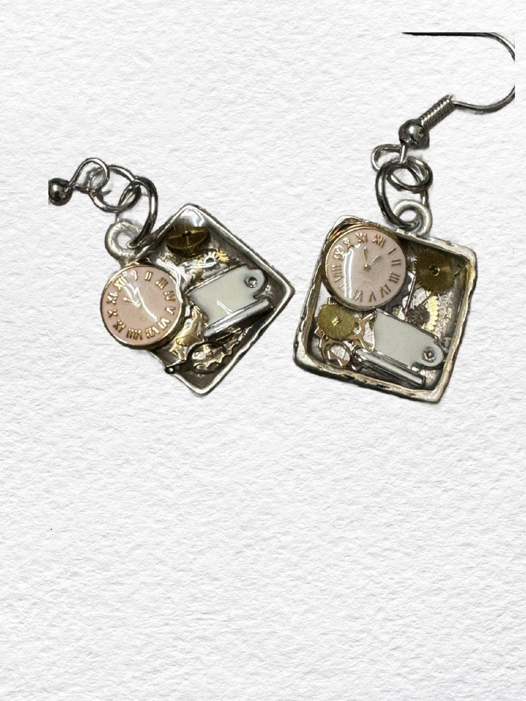 Time for Tea Tiny square Silver Earrings