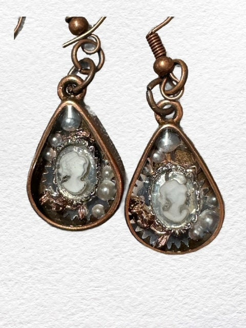 Lady Cameo Copper Tear Drop Earrings