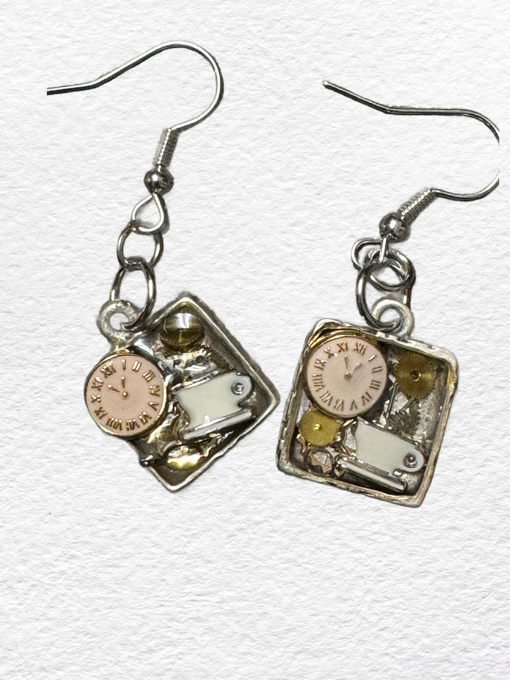 Time for Tea Tiny square Silver Earrings