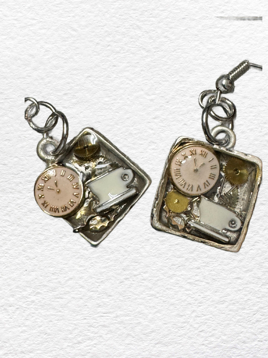 Time for Tea Tiny square Silver Earrings