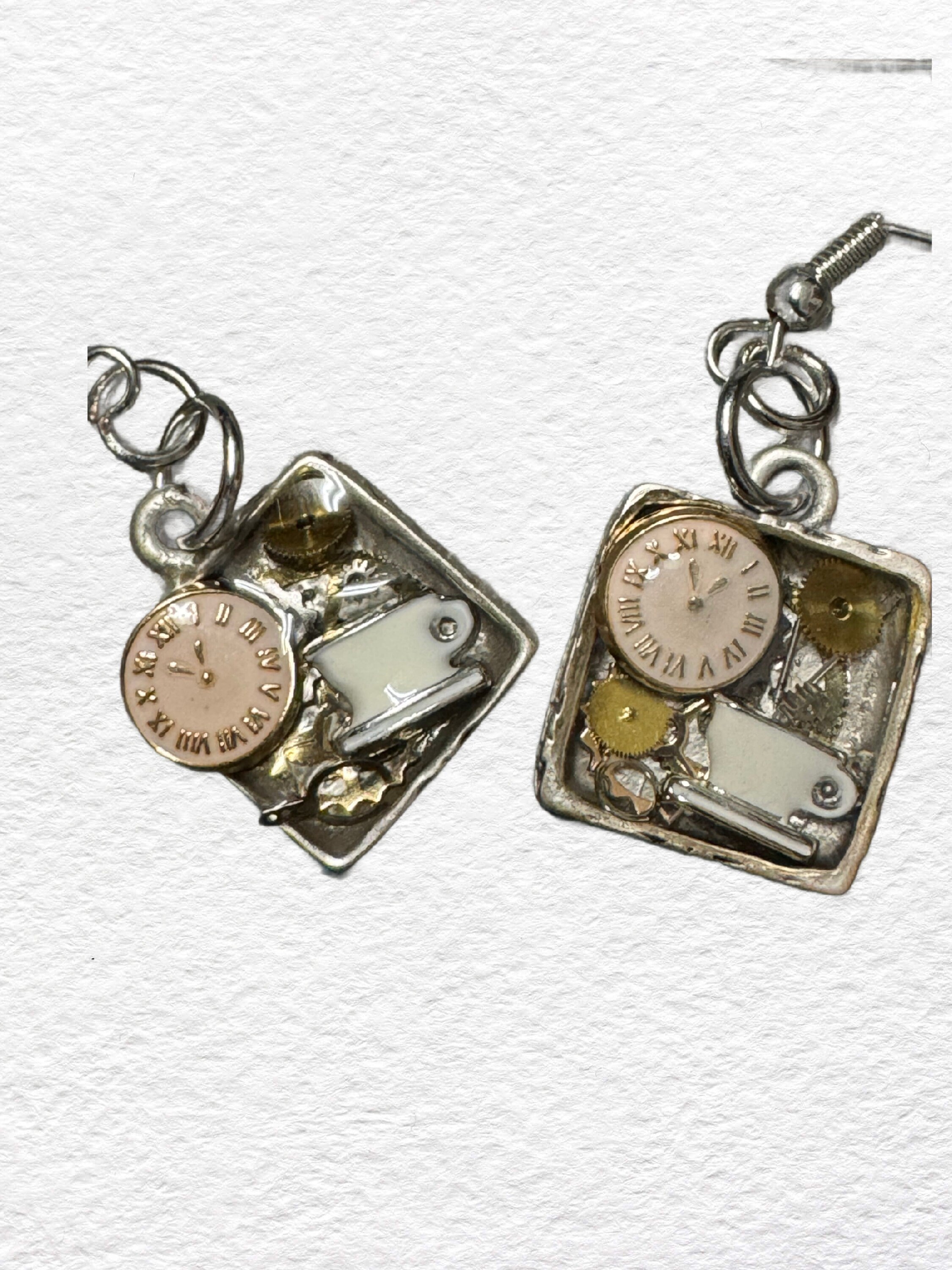 Time for Tea Tiny square Silver Earrings