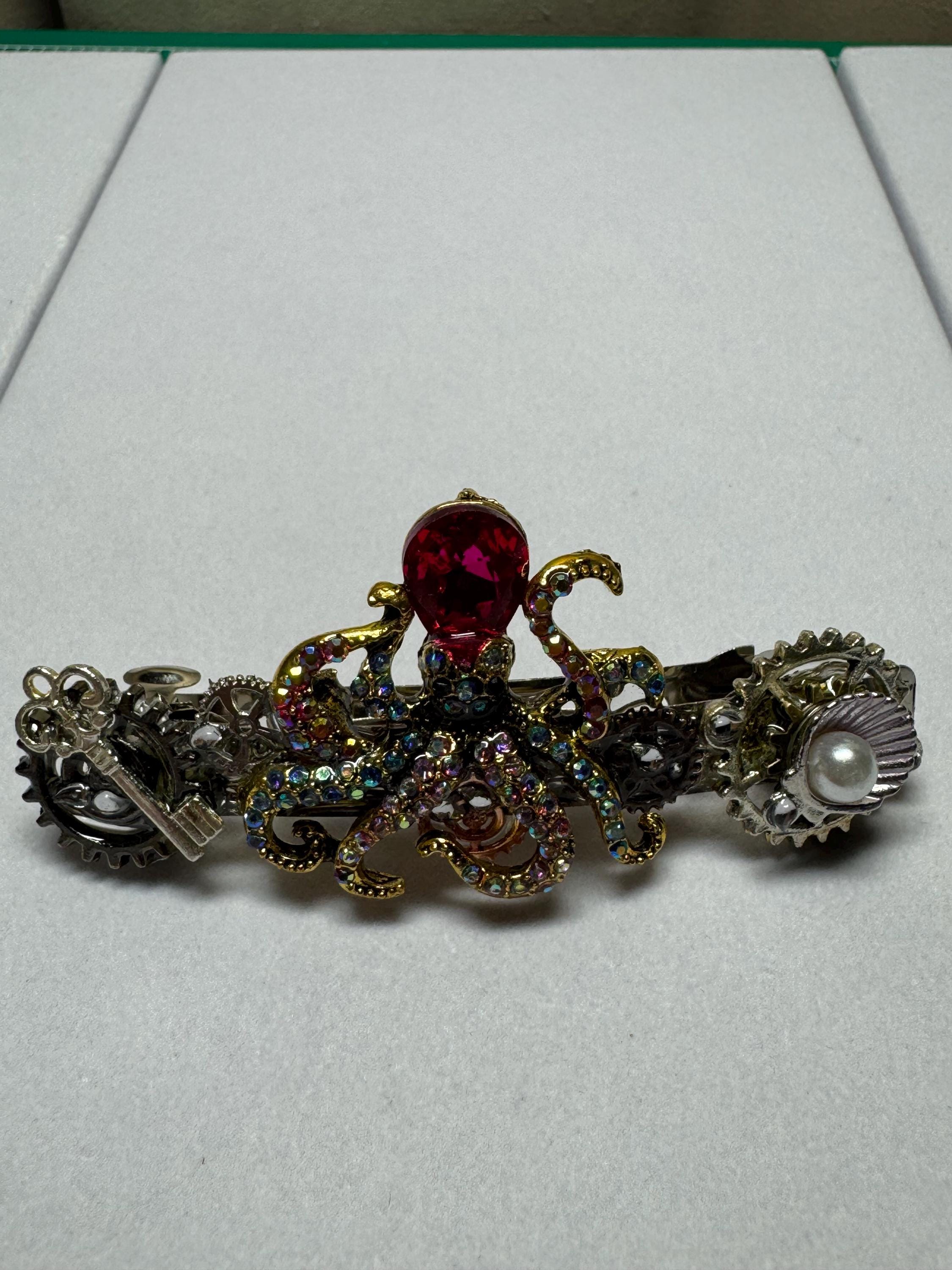 Rhinestone Pink Metal Octopus Barrette