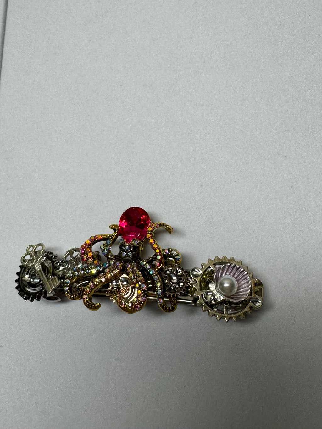 Rhinestone Pink Metal Octopus Barrette