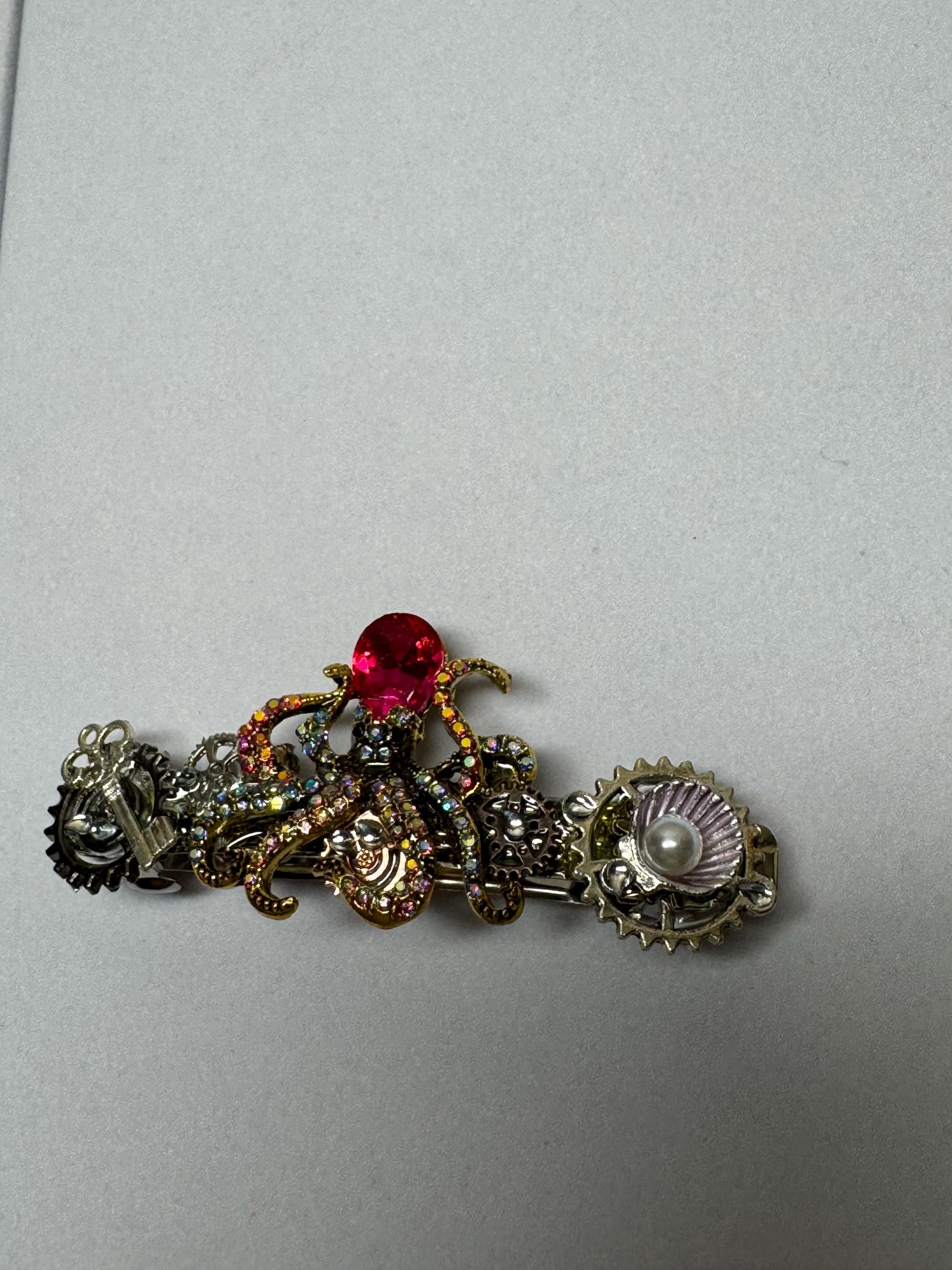 Rhinestone Pink Metal Octopus Barrette