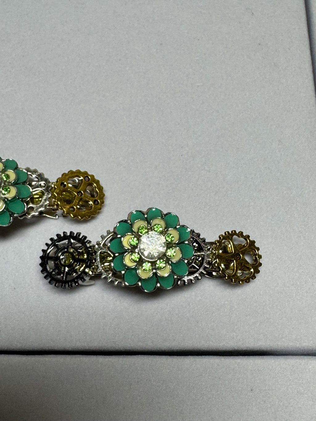 Green Flower Pair of Barrettes