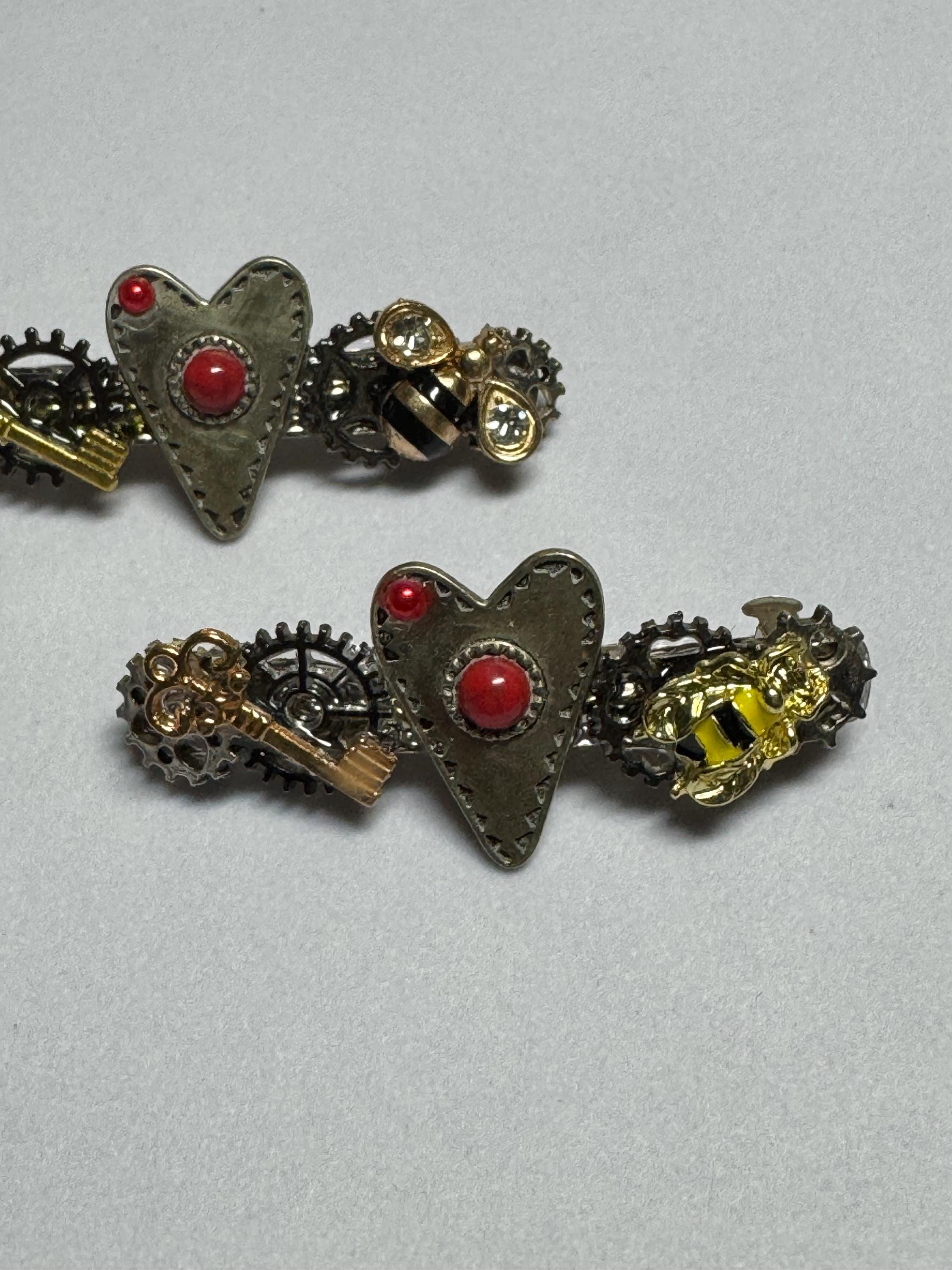 Set of Metal Heart Barrettes