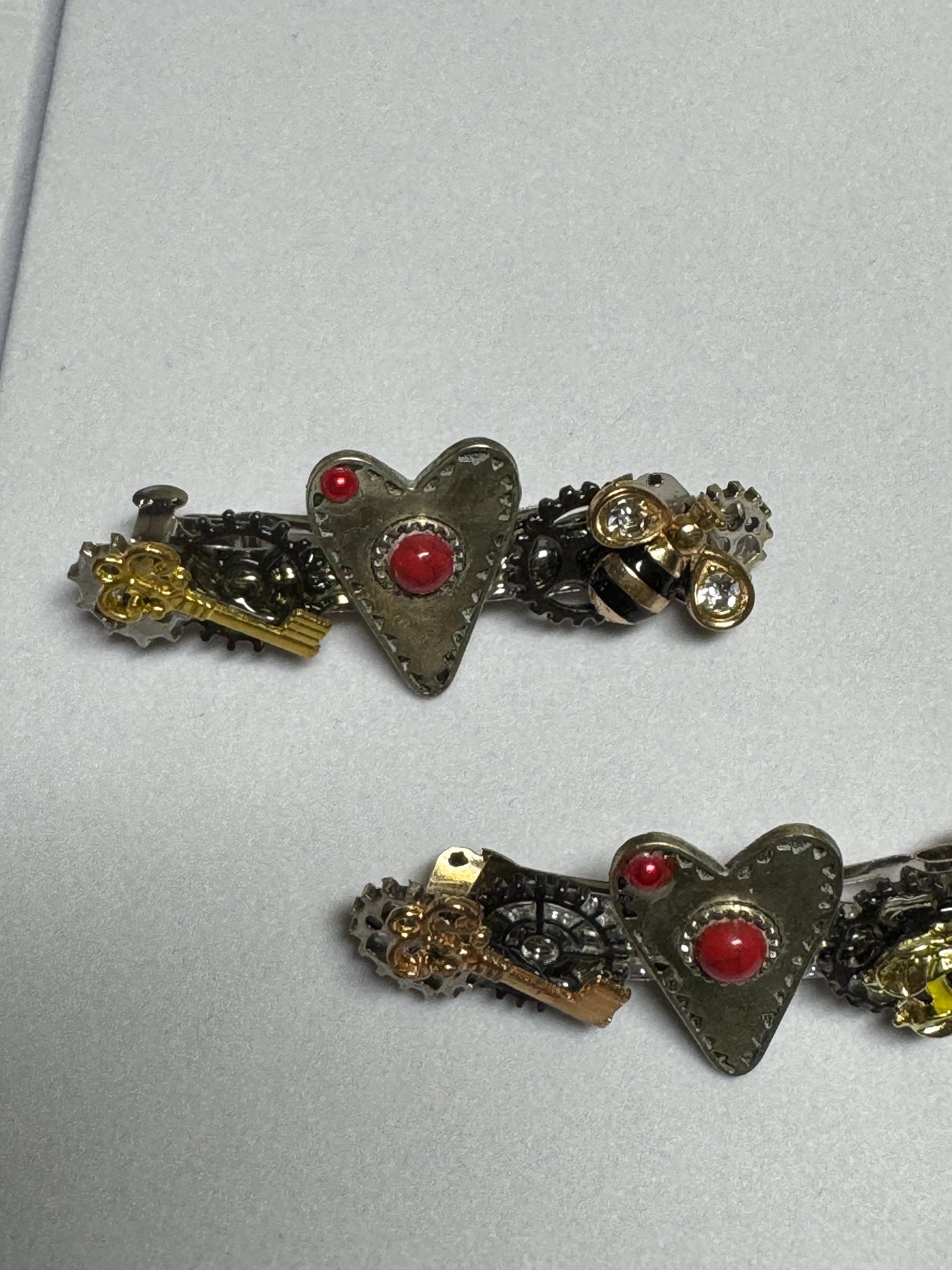 Set of Metal Heart Barrettes