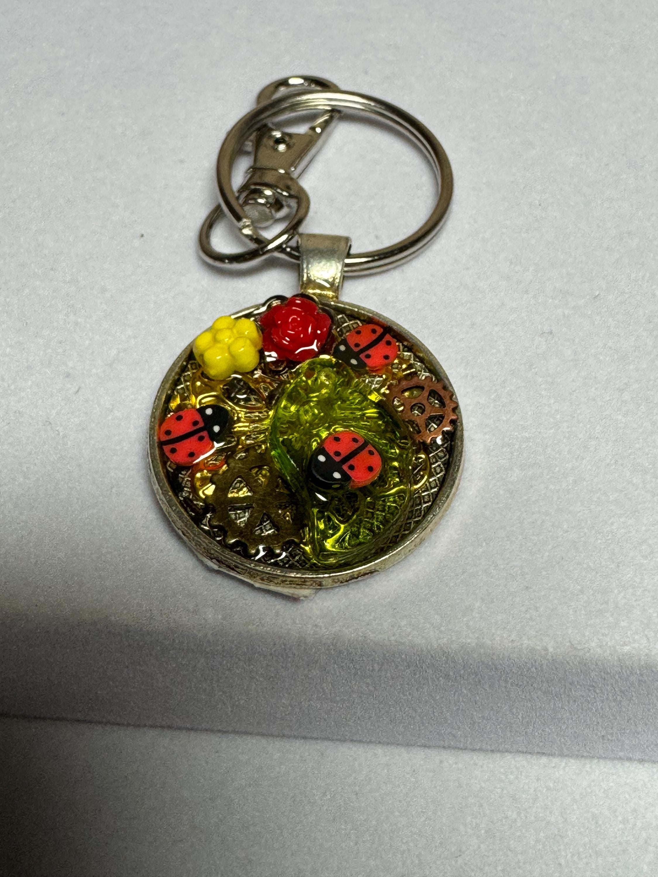 Round Small Ladybug Metal Keychain