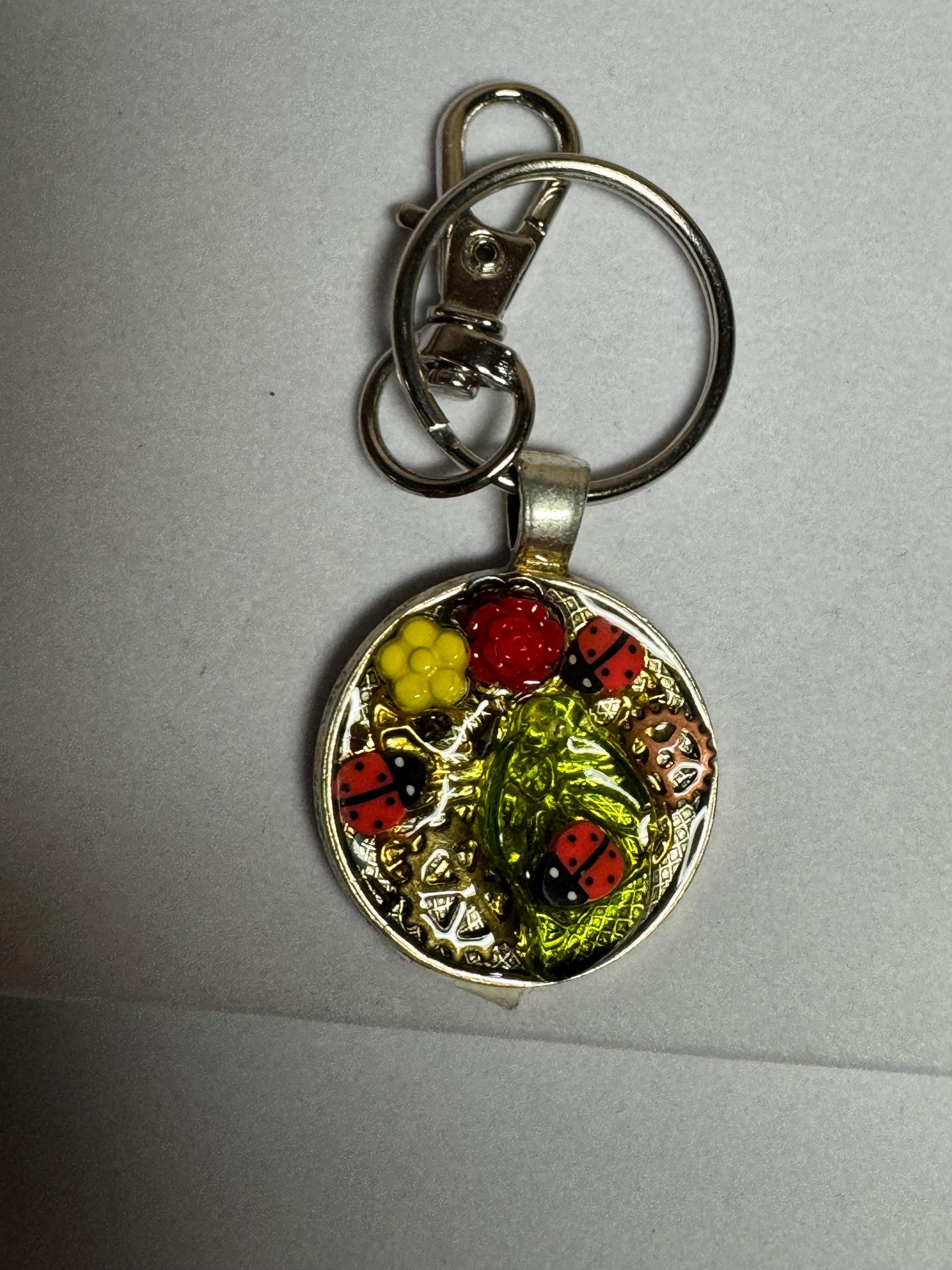 Round Small Ladybug Metal Keychain