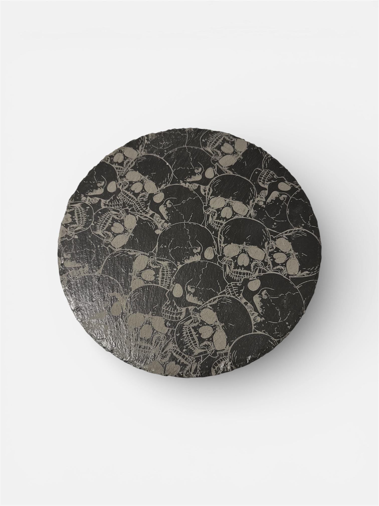 Round Slate Engraved Trivets Skulls, Cat, Pheonix