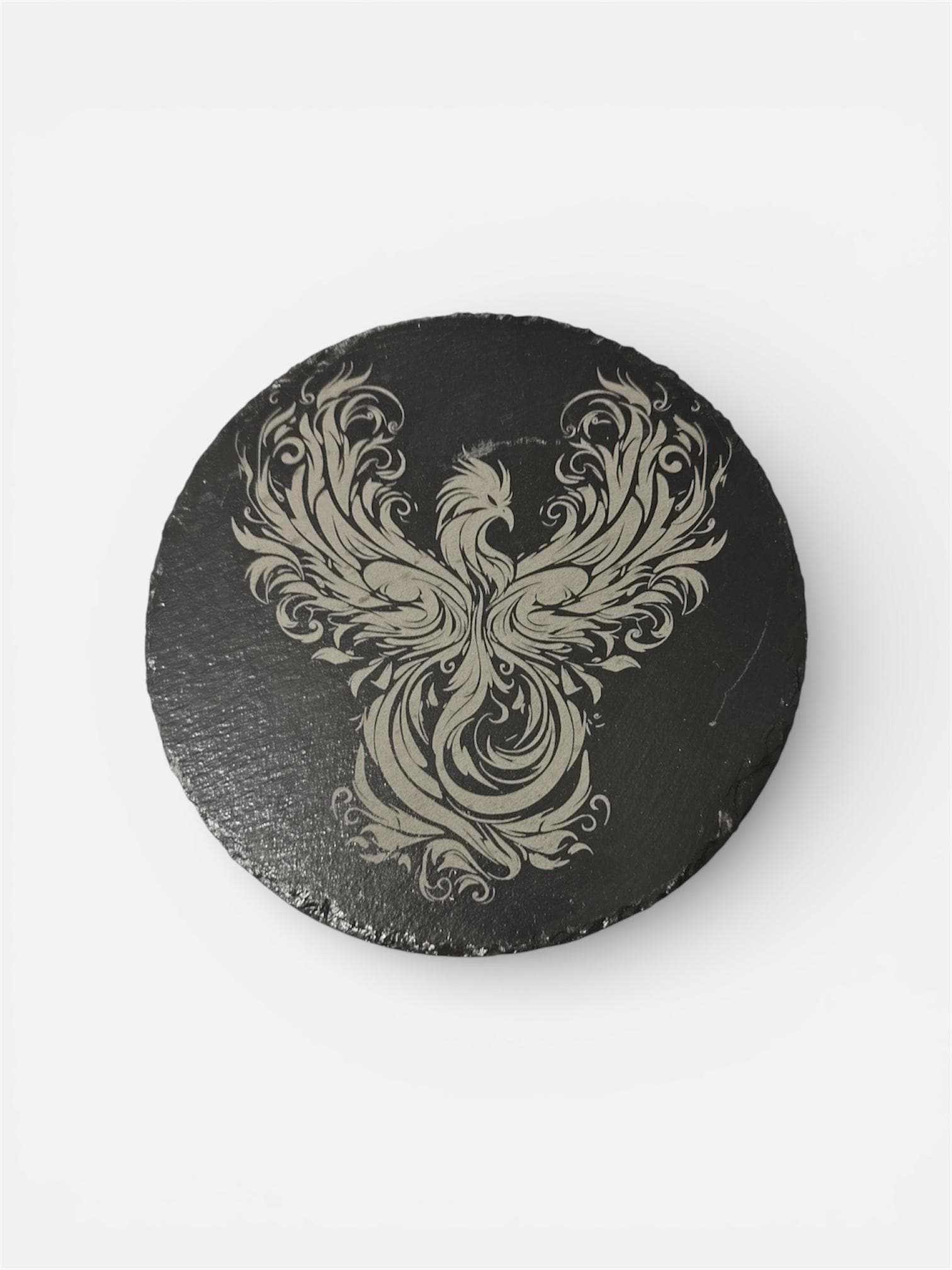 Round Slate Engraved Trivets Skulls, Cat, Pheonix