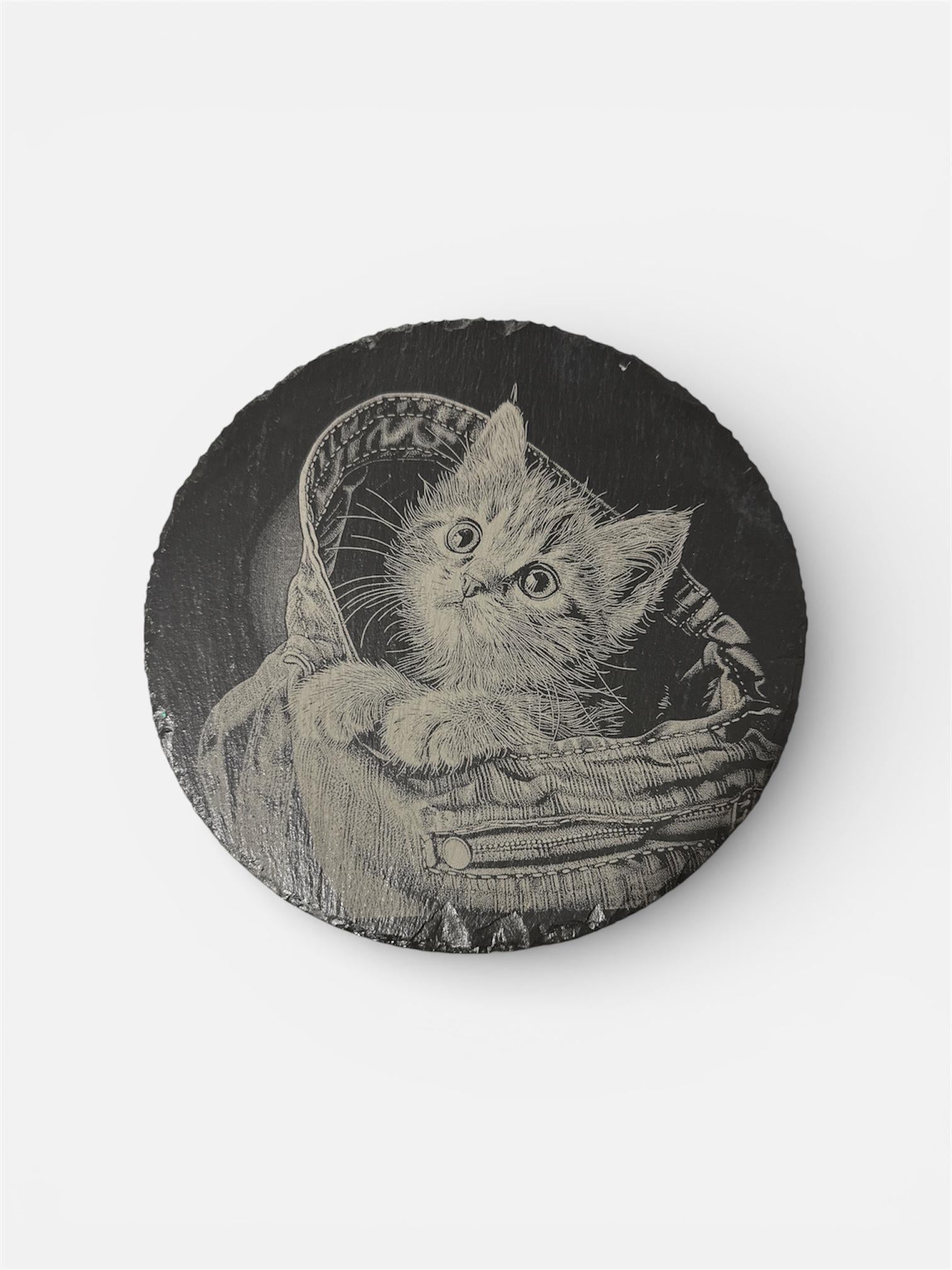 Round Slate Engraved Trivets Skulls, Cat, Pheonix