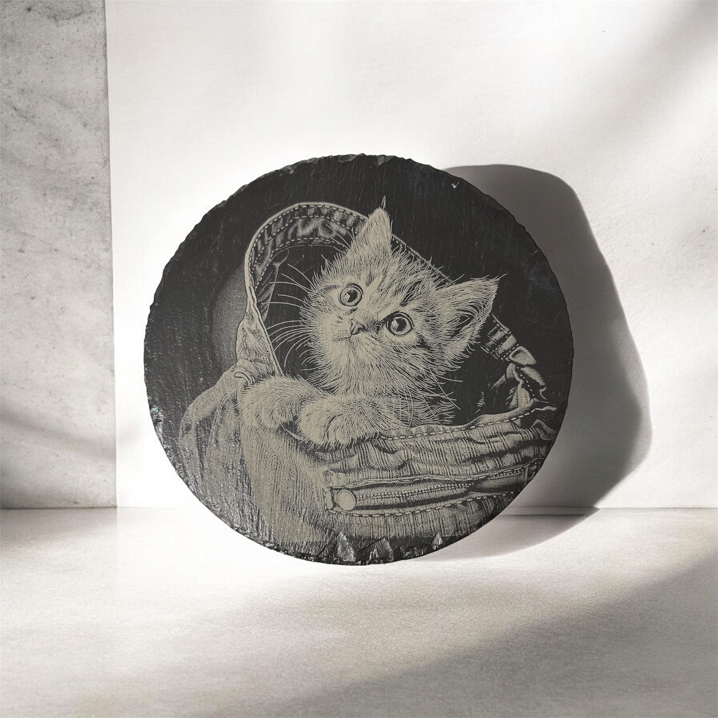 Round Slate Engraved Trivets Skulls, Cat, Pheonix
