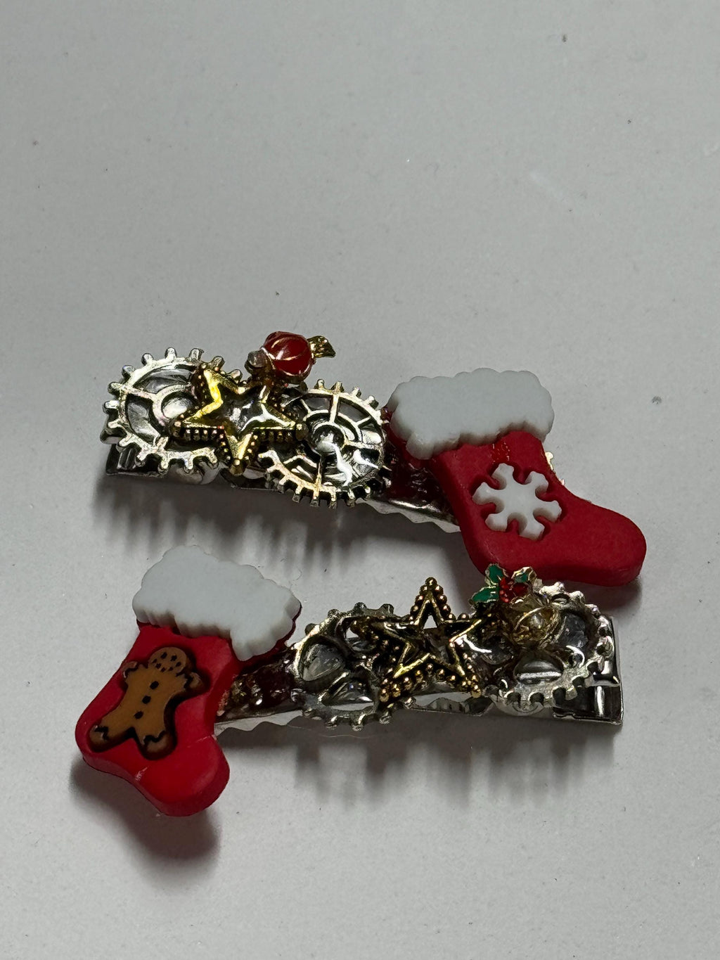 Christmas Stocking Steampunk Metal Barrette Sets