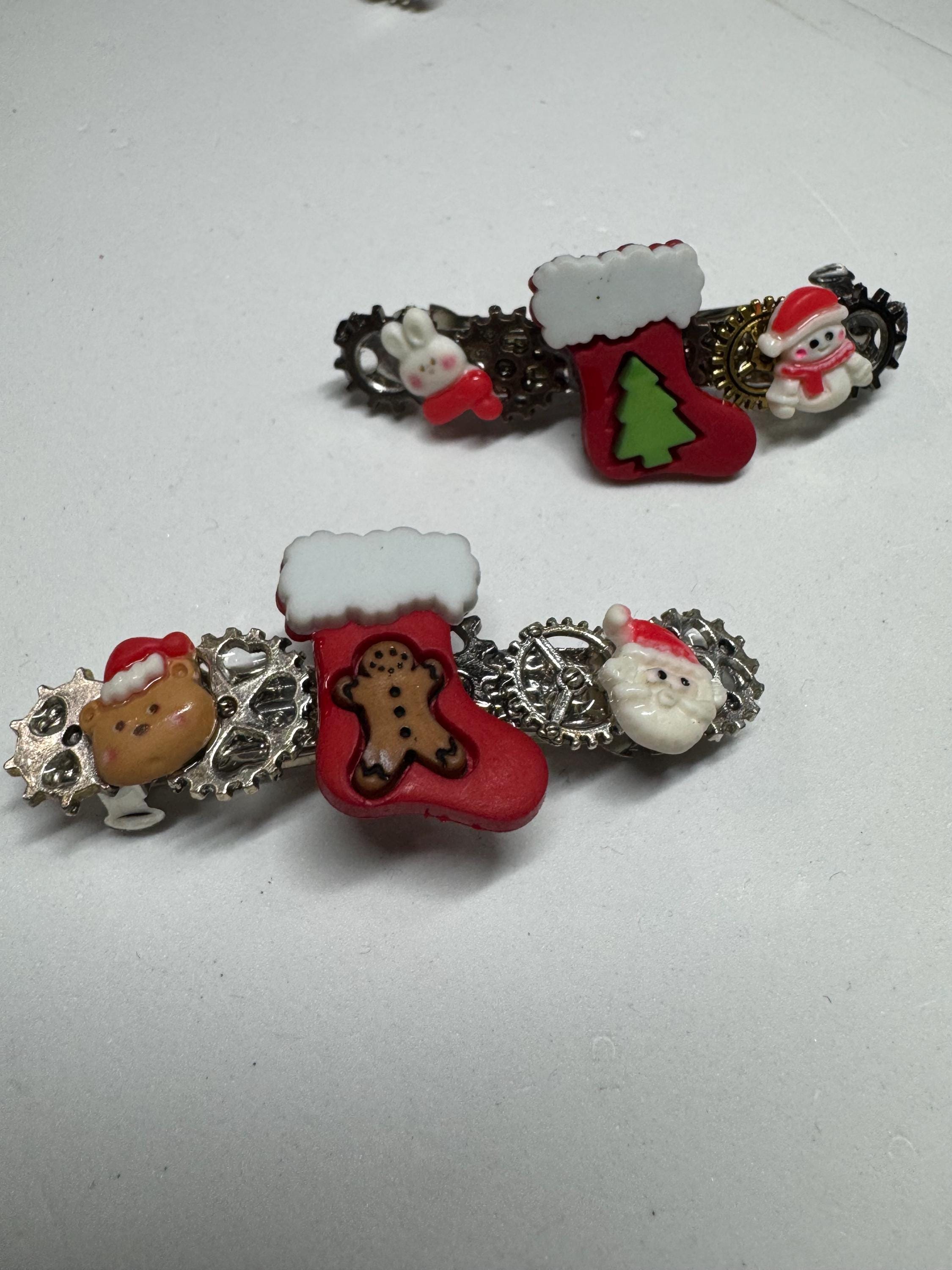 Christmas Stocking Steampunk Metal Barrette Sets