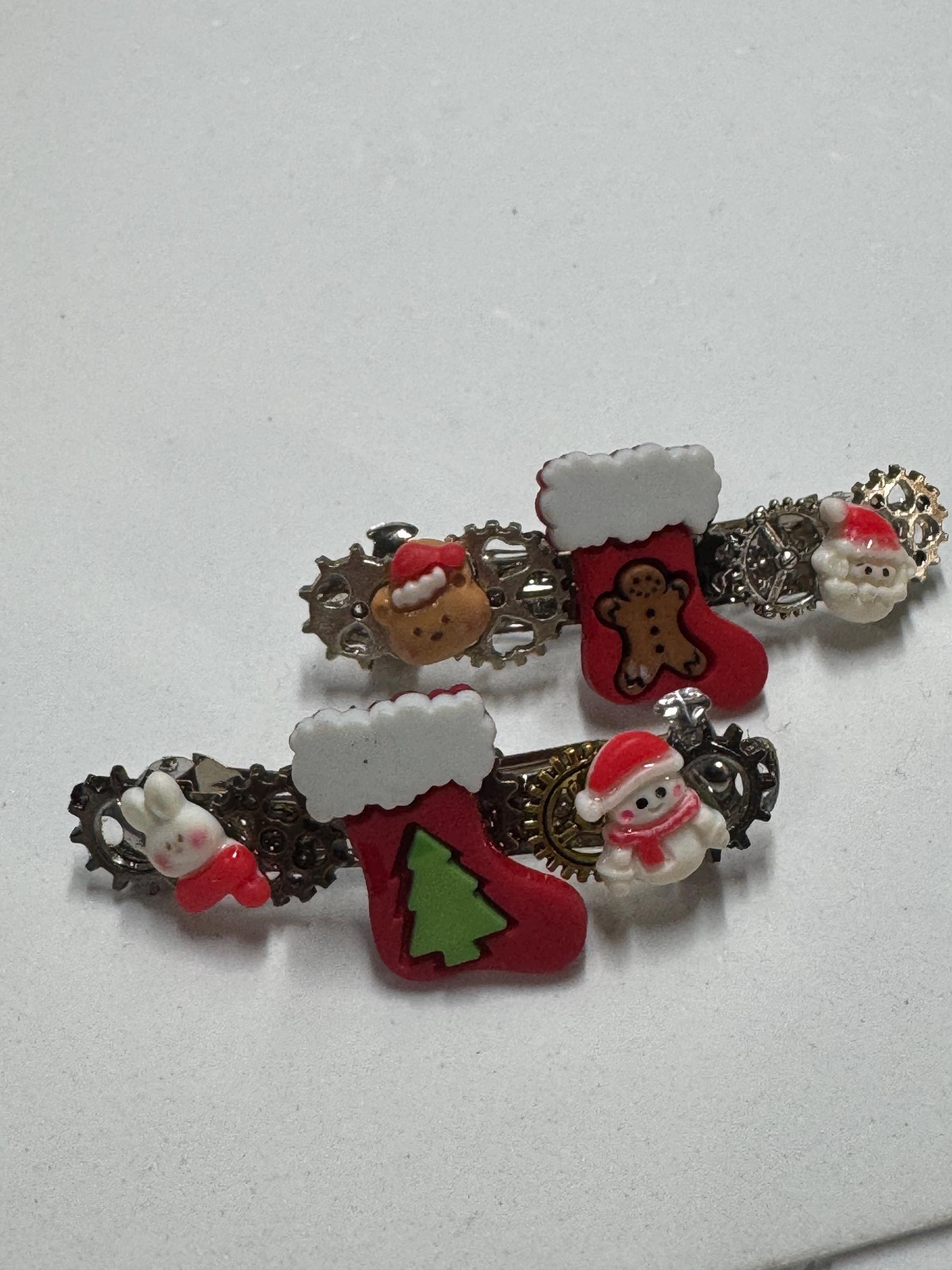 Christmas Stocking Steampunk Metal Barrette Sets