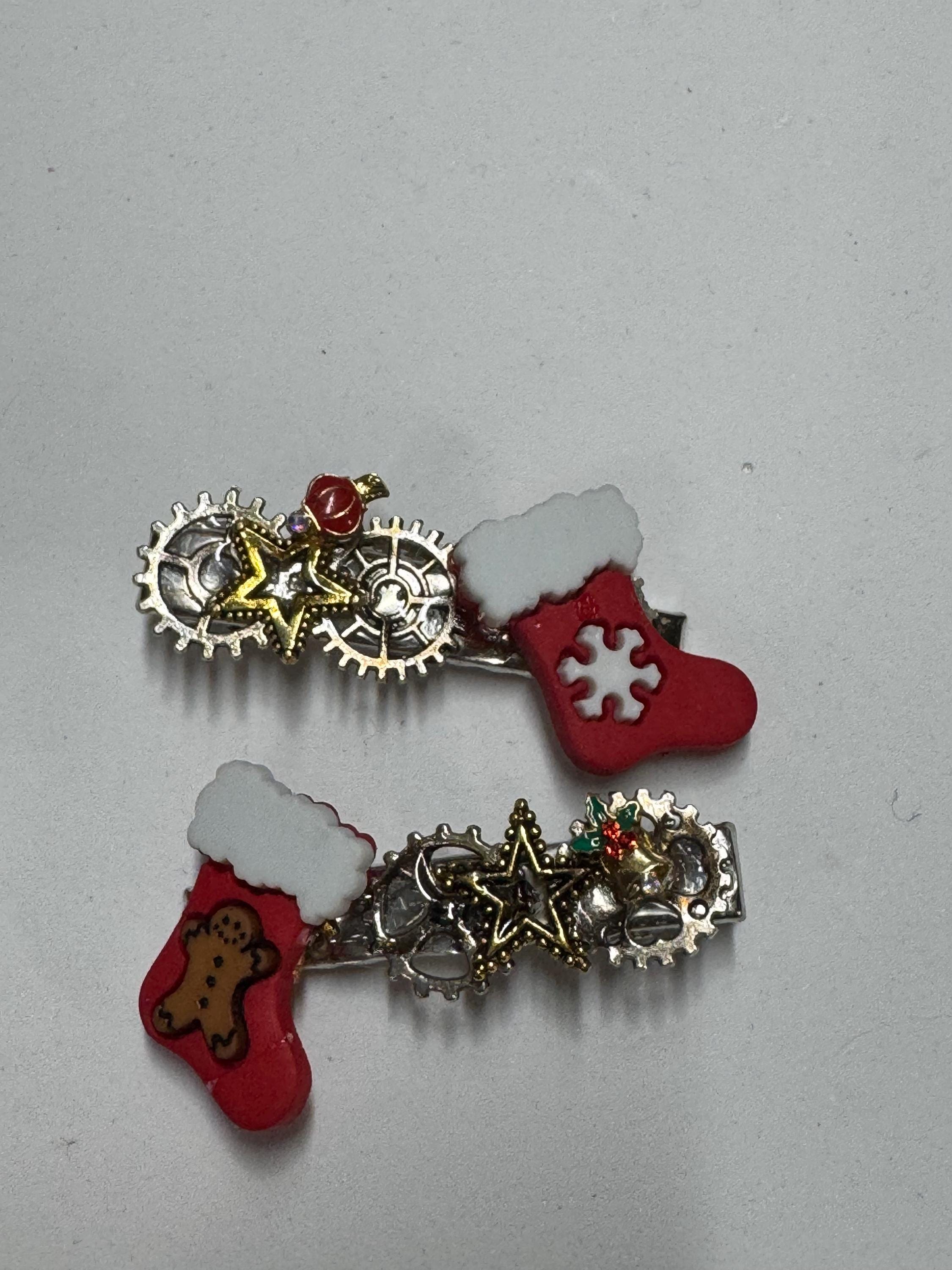 Christmas Stocking Steampunk Metal Barrette Sets