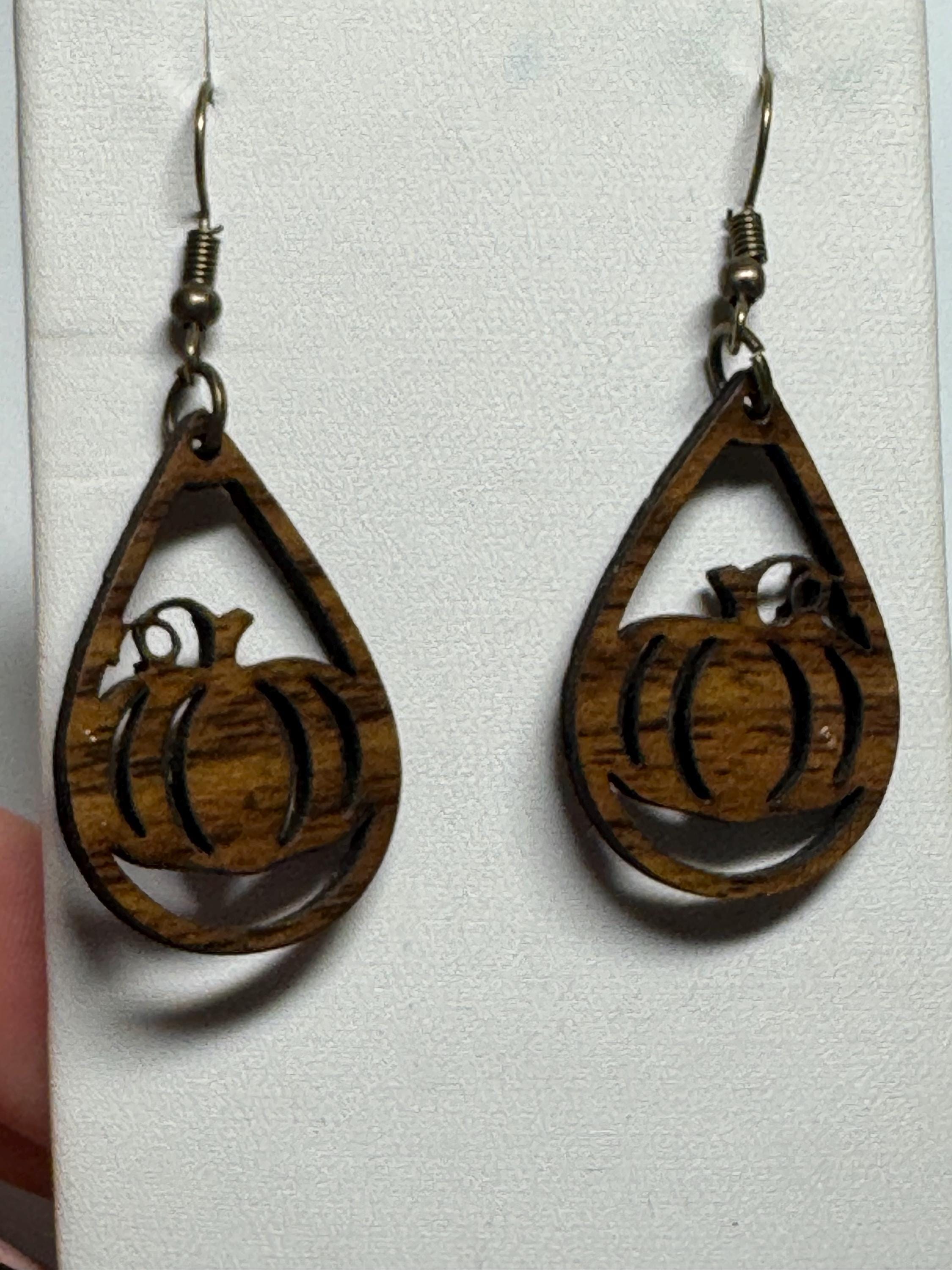 Fall Wooden Teardrop Earrings