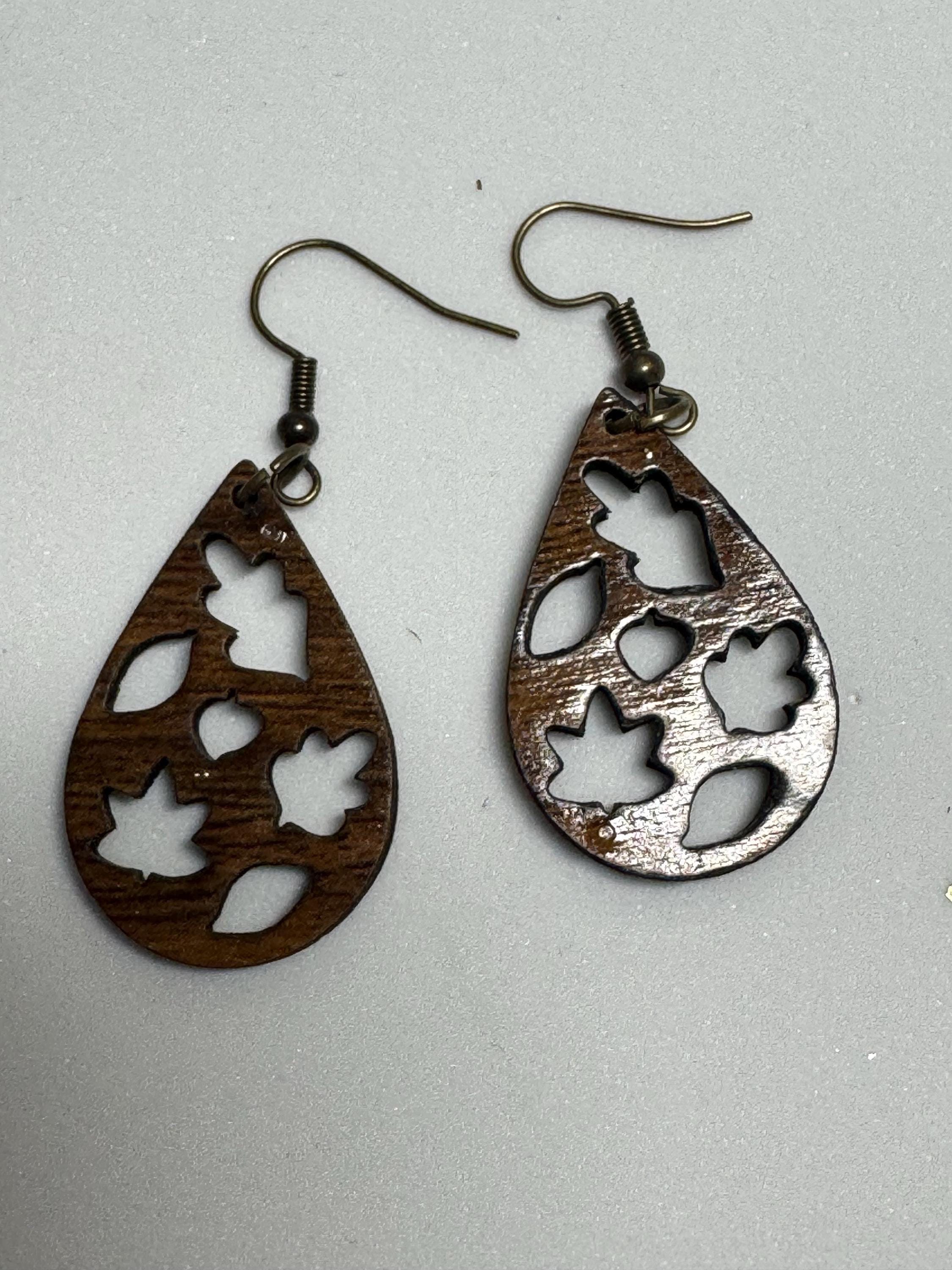 Fall Wooden Teardrop Earrings