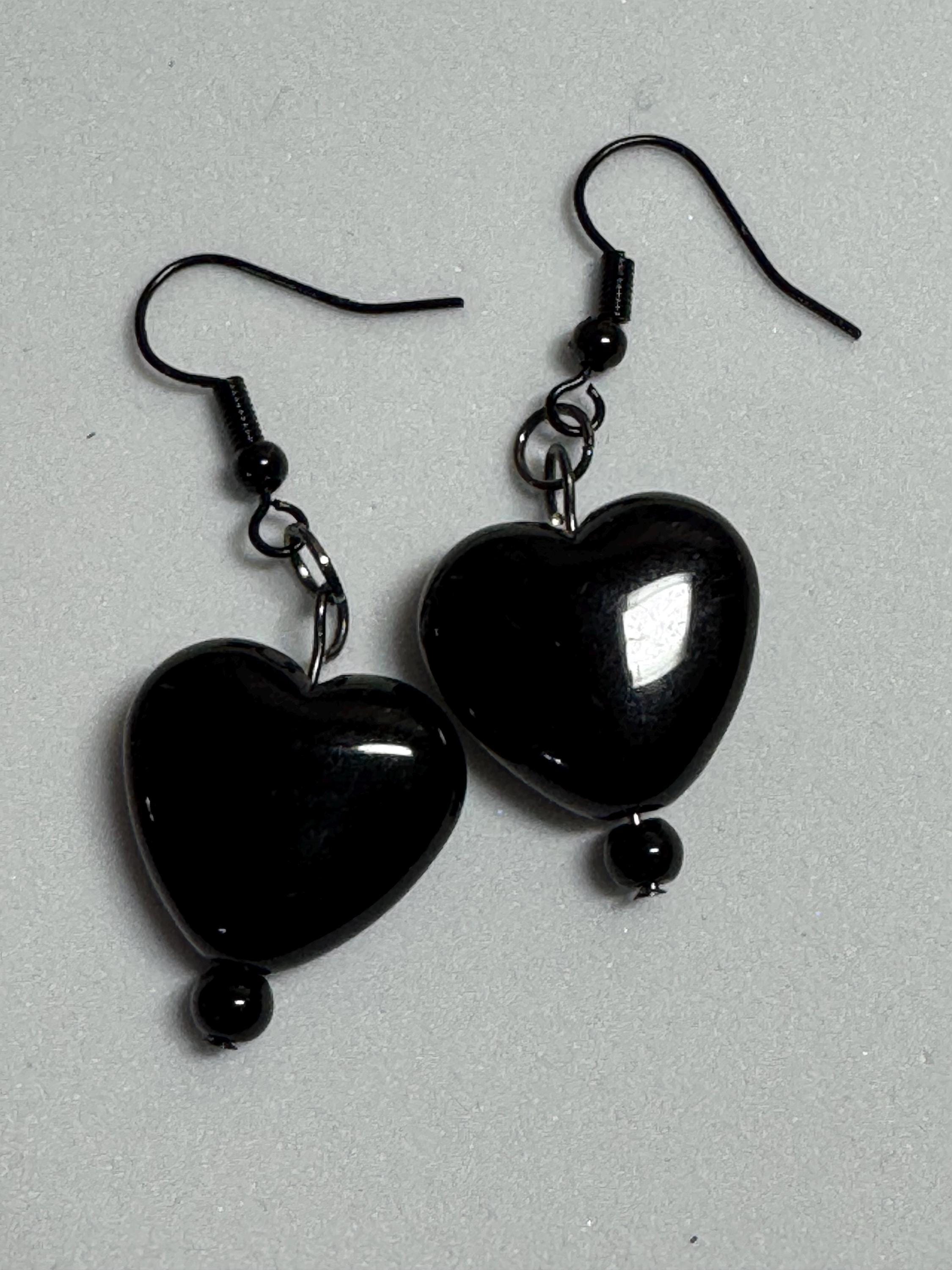 Heart Shaped Earrings, Red Silver and Black