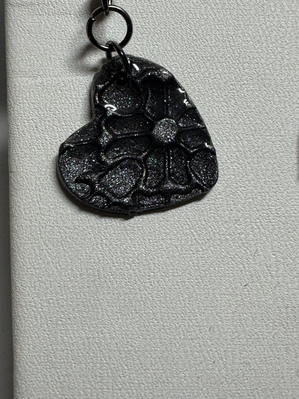 Heart Shaped Earrings, Red Silver and Black