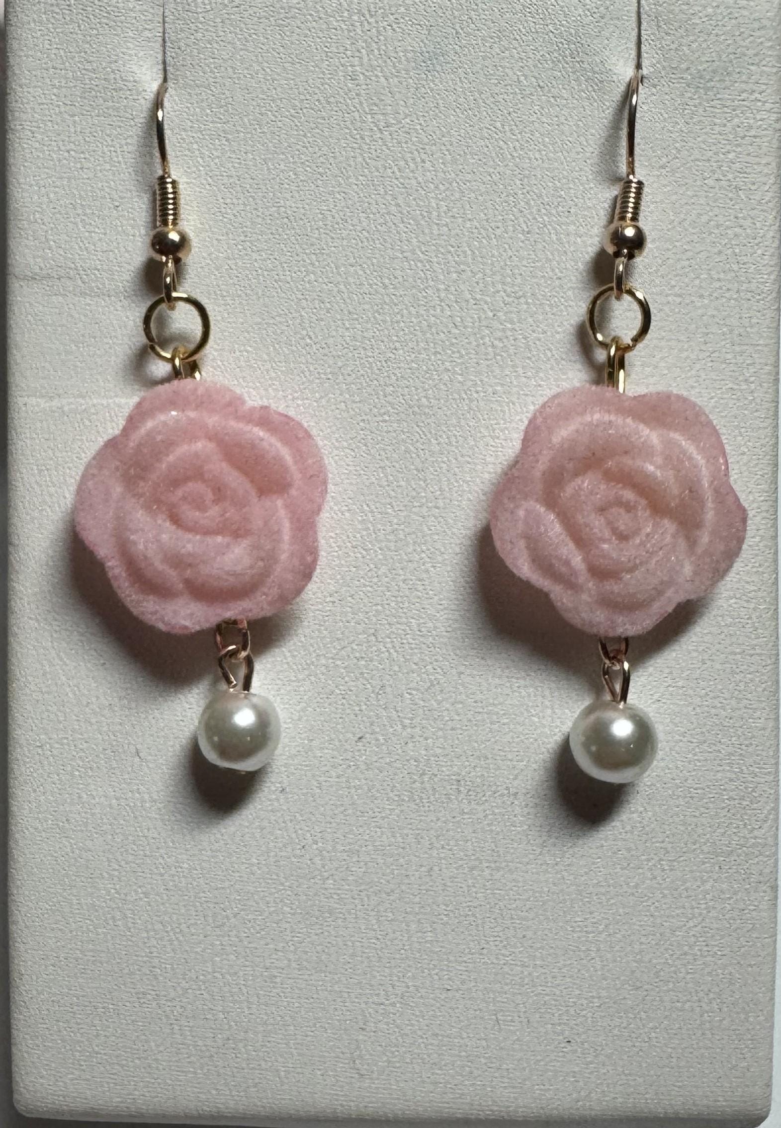 Velvet Rose Earrings Pink and Burgandy