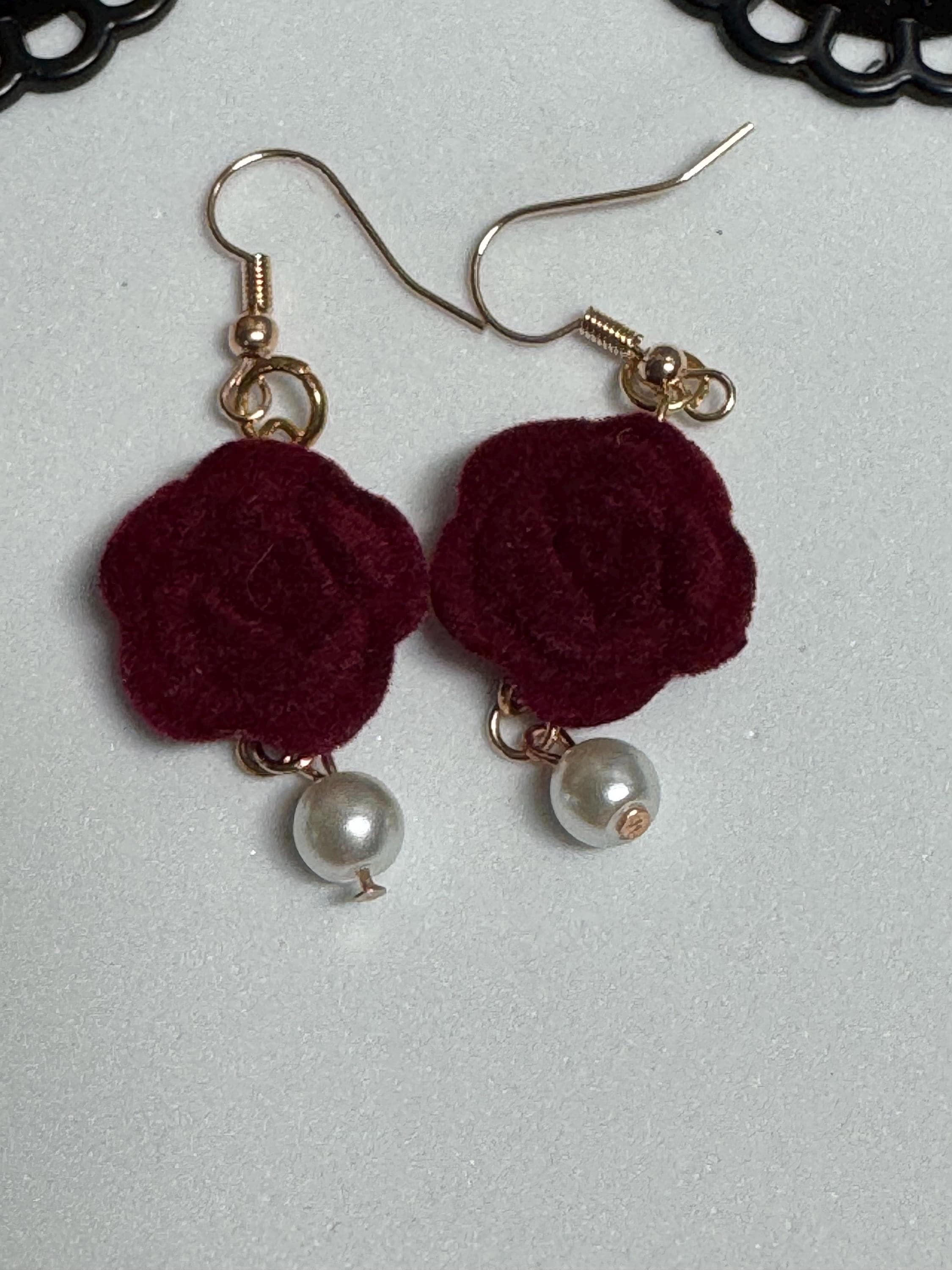 Velvet Rose Earrings Pink and Burgandy
