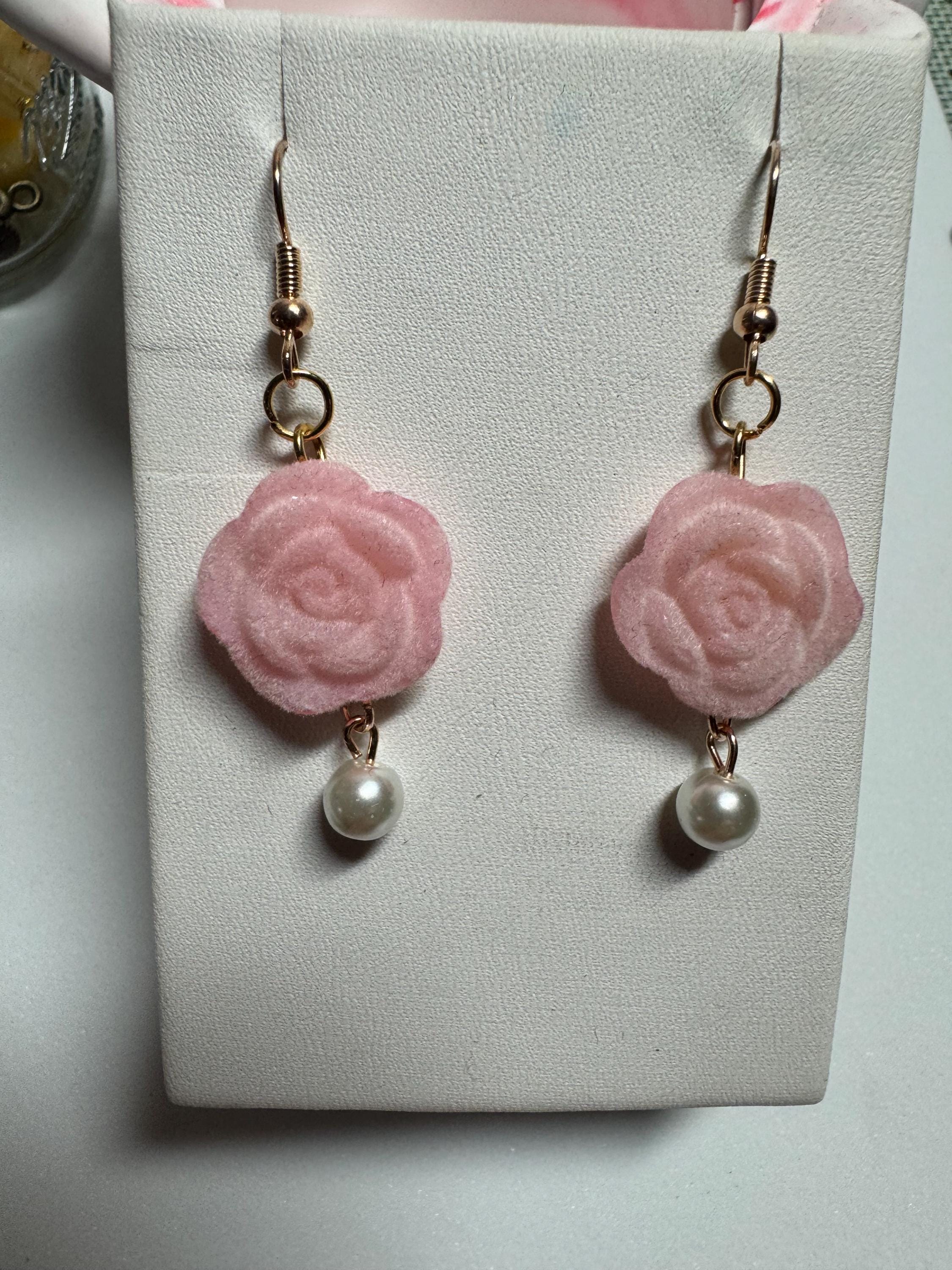 Velvet Rose Earrings Pink and Burgandy