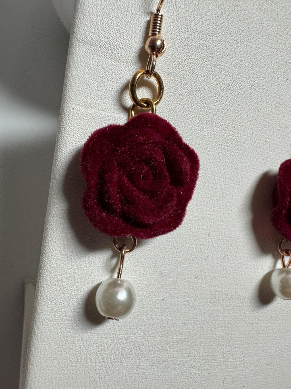 Velvet Rose Earrings Pink and Burgandy