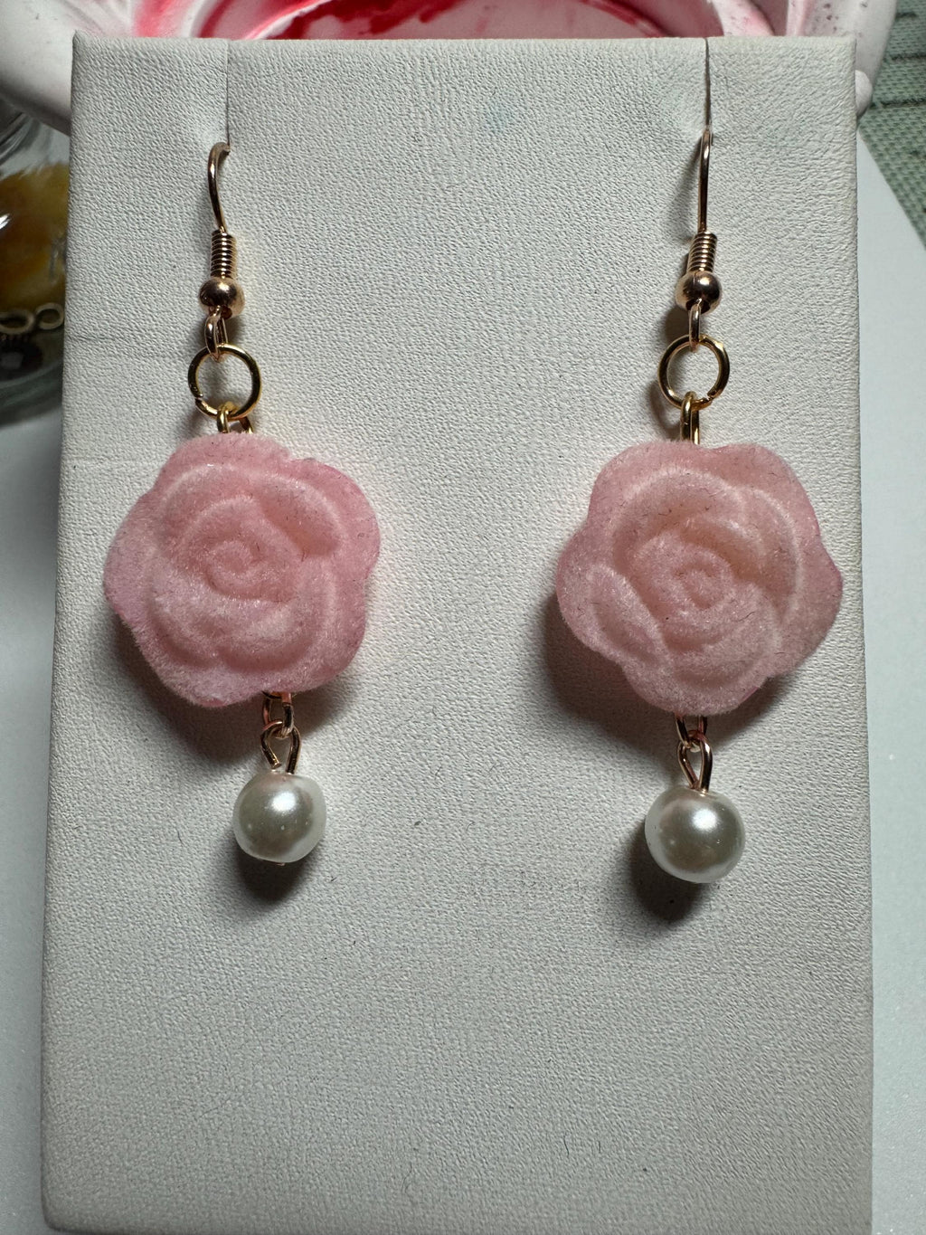 Velvet Rose Earrings Pink and Burgandy