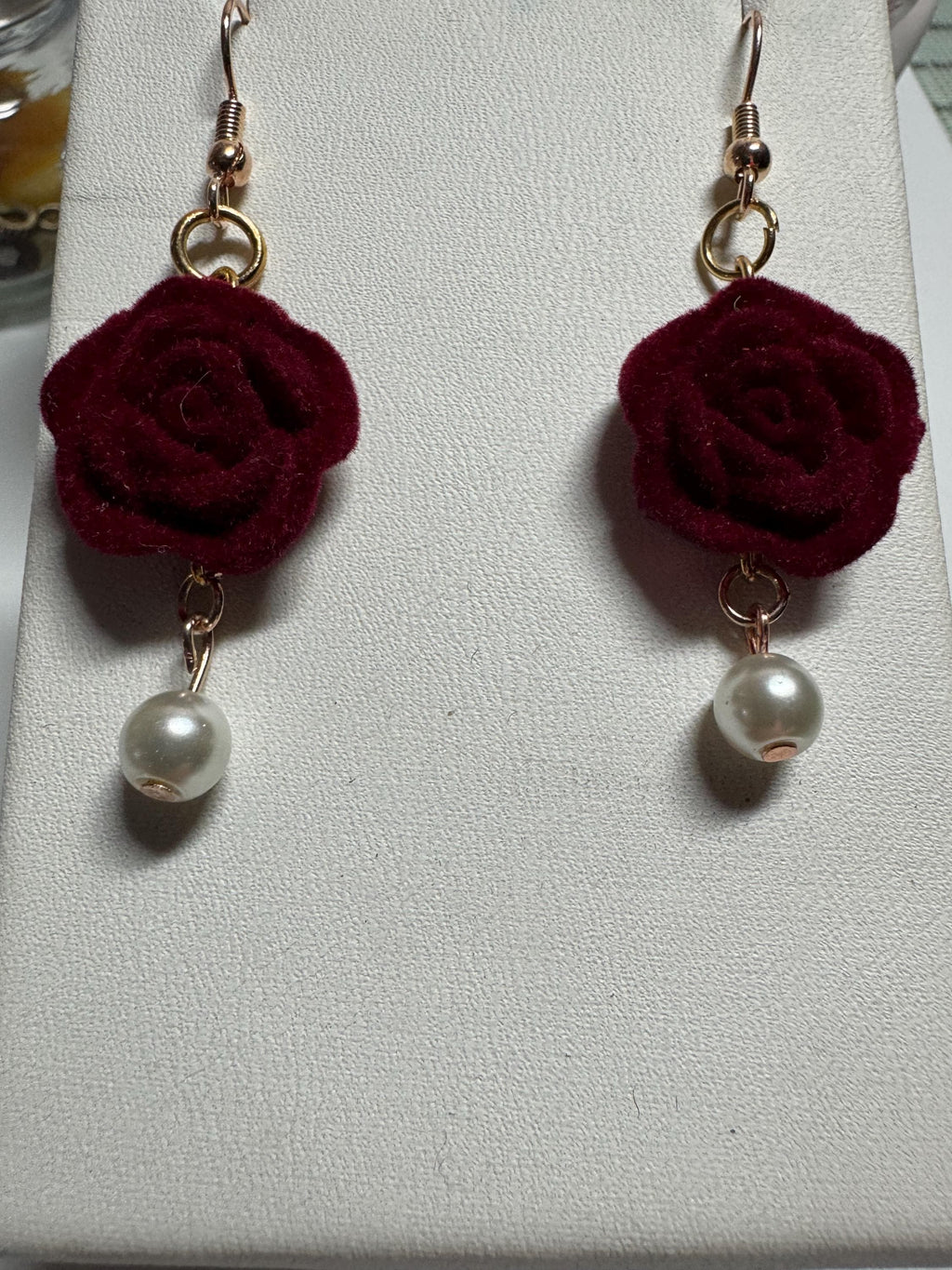 Velvet Rose Earrings Pink and Burgandy