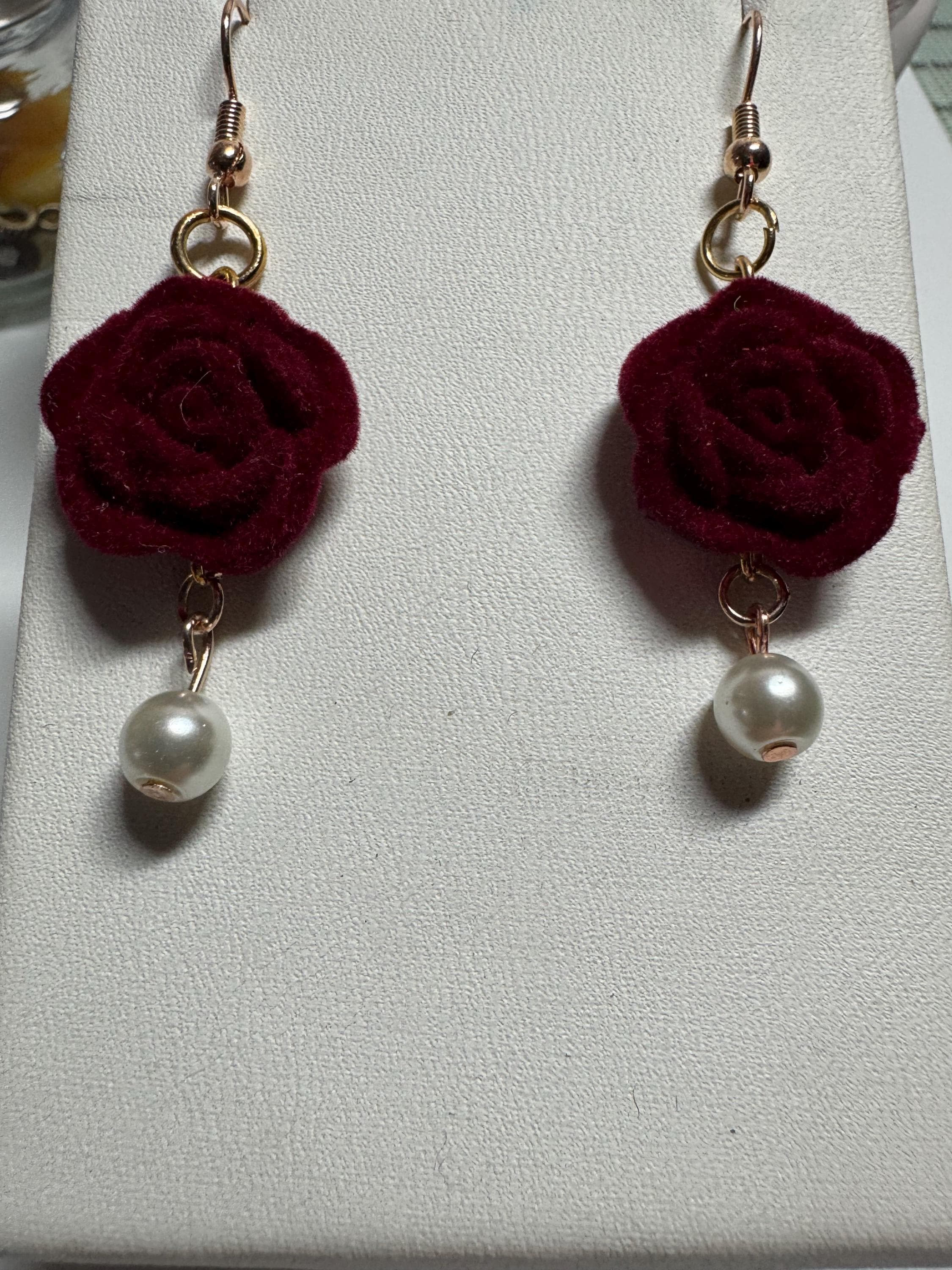 Velvet Rose Earrings Pink and Burgandy