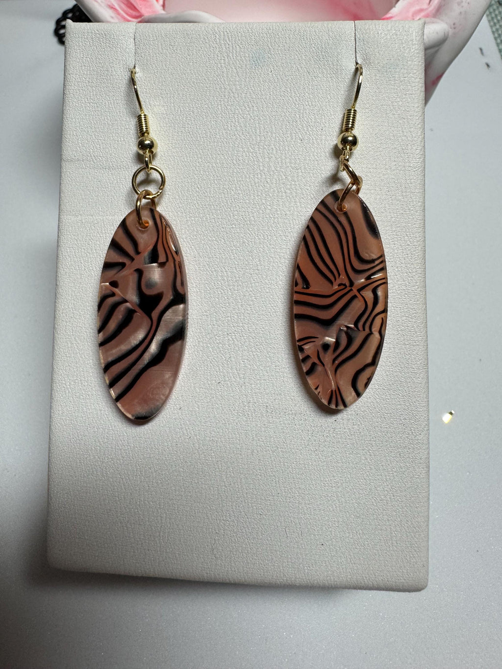 Oval Drop Earrings Abalone and Acrylic