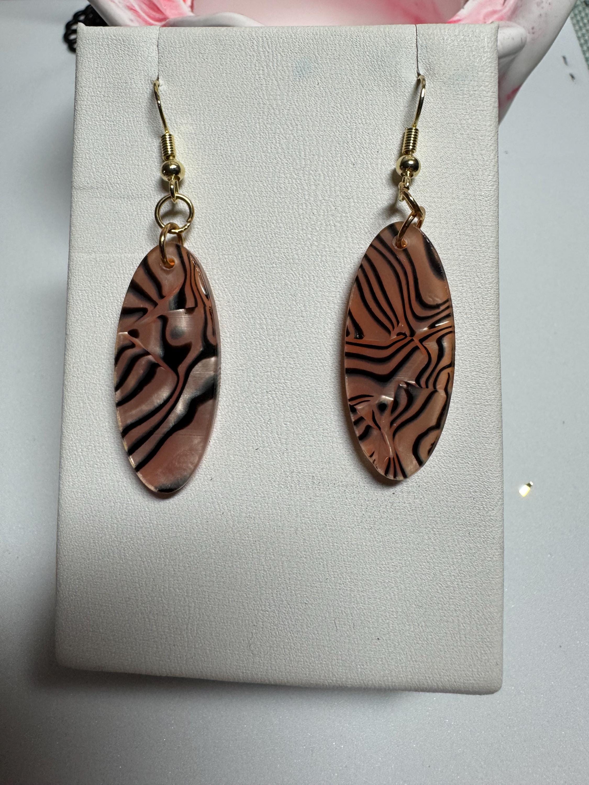 Oval Drop Earrings Abalone and Acrylic