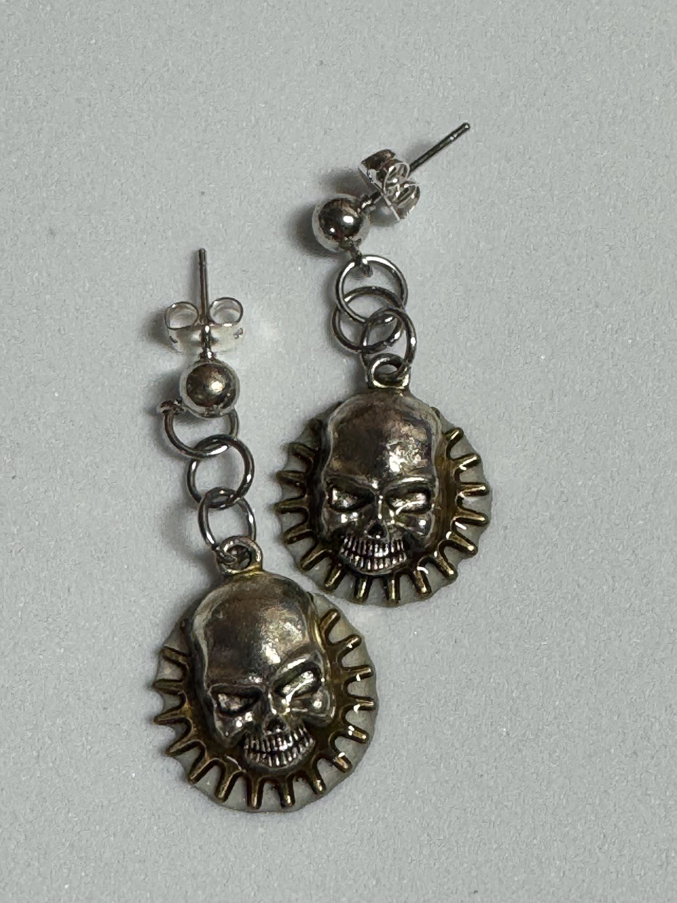 Metal Bat Earrings with Skeleton Key and Skull Earrings