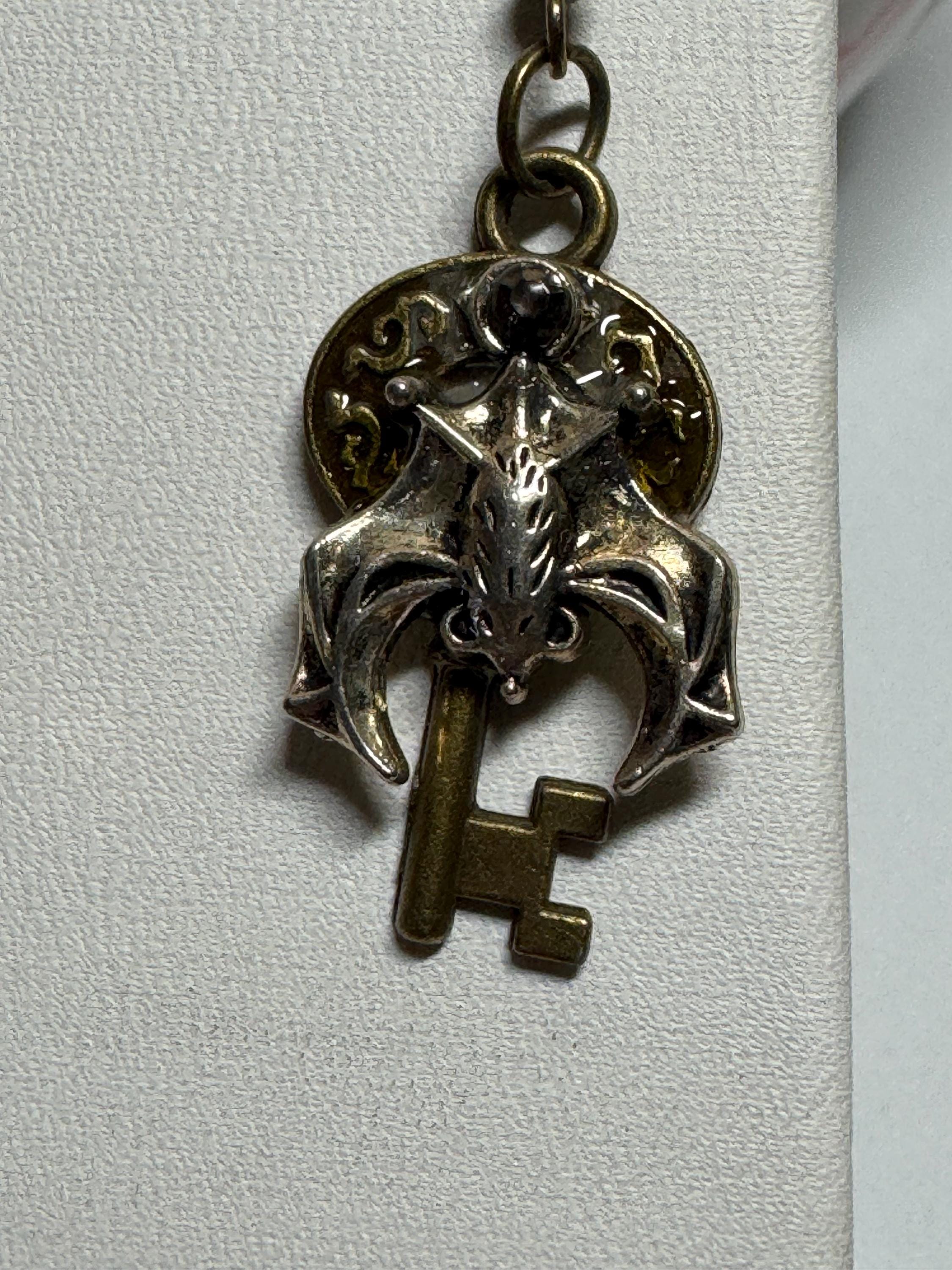 Metal Bat Earrings with Skeleton Key and Skull Earrings