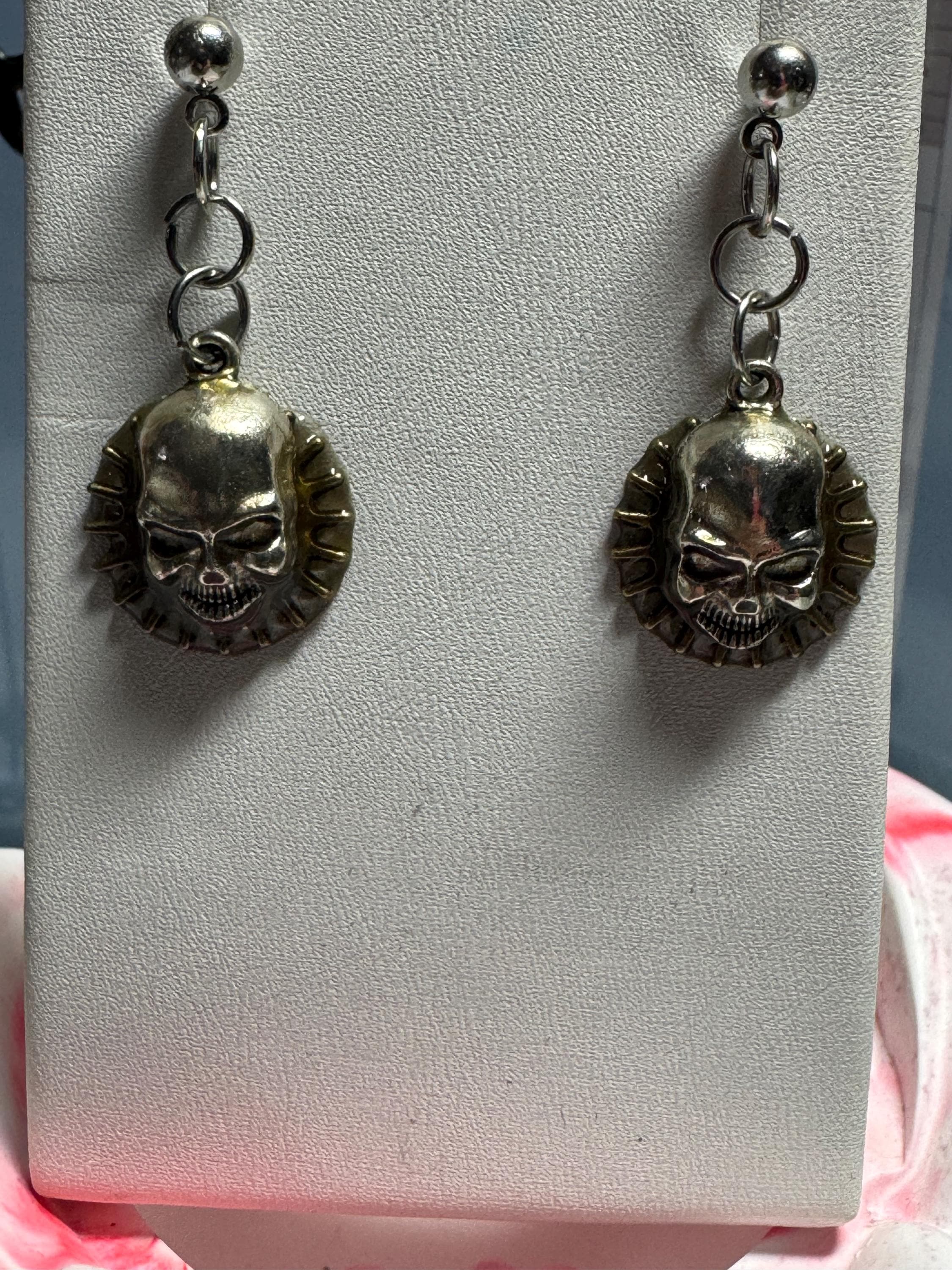 Metal Bat Earrings with Skeleton Key and Skull Earrings