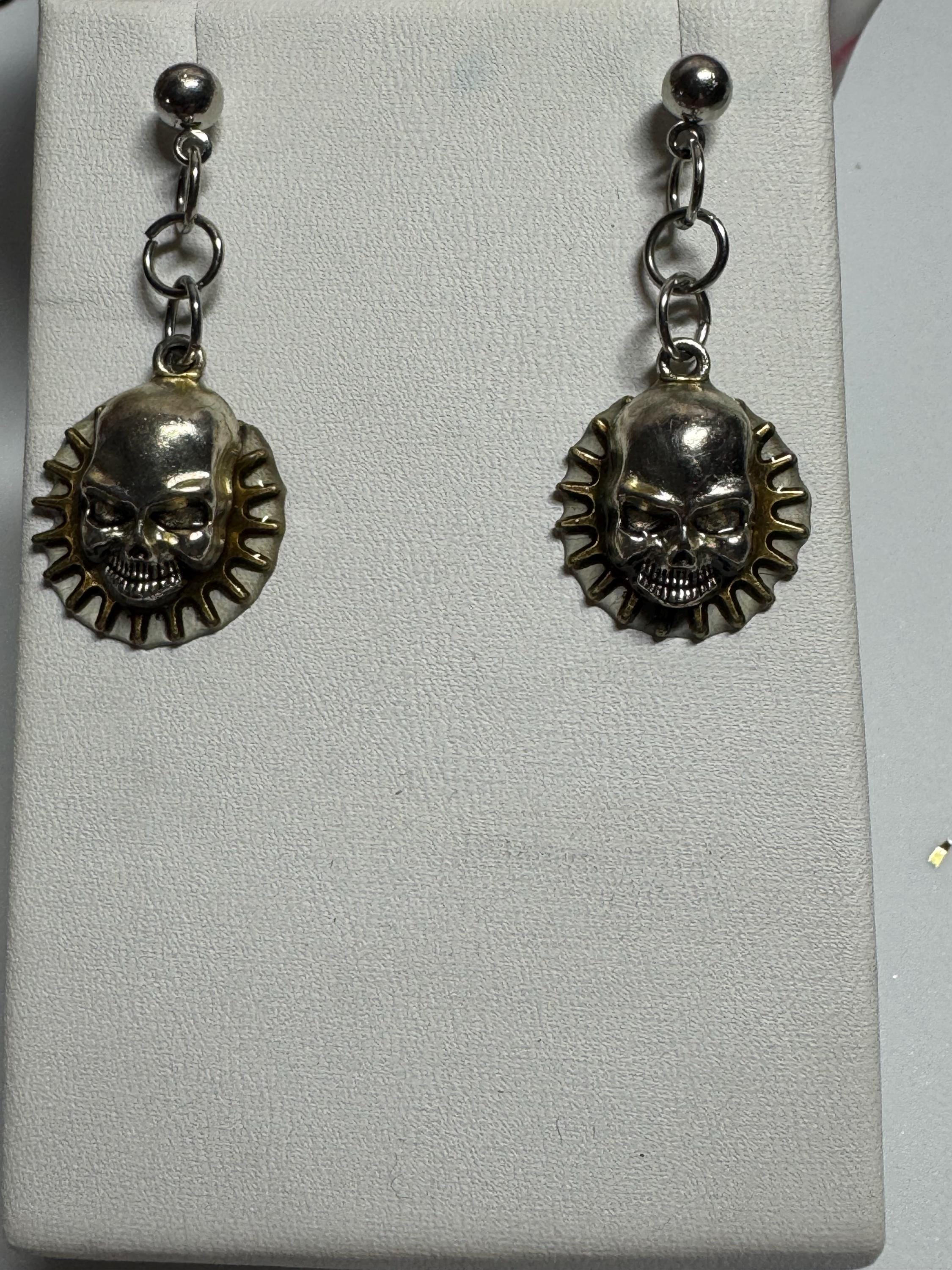 Metal Bat Earrings with Skeleton Key and Skull Earrings