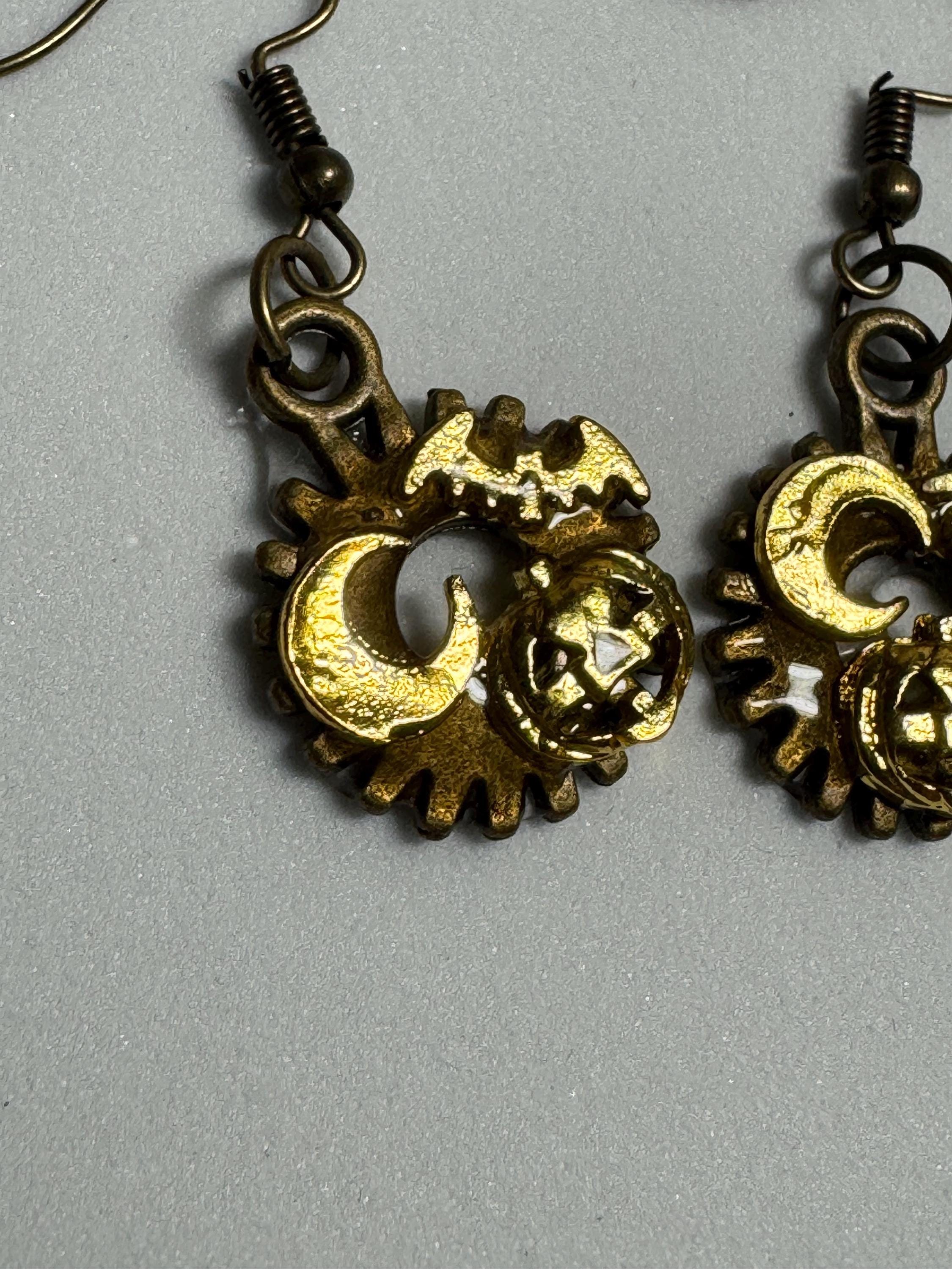 Halloween Steampunk Inspired Earrings Haunted House Jack-O-lantern