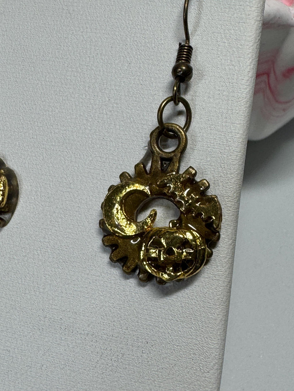 Halloween Steampunk Inspired Earrings Haunted House Jack-O-lantern