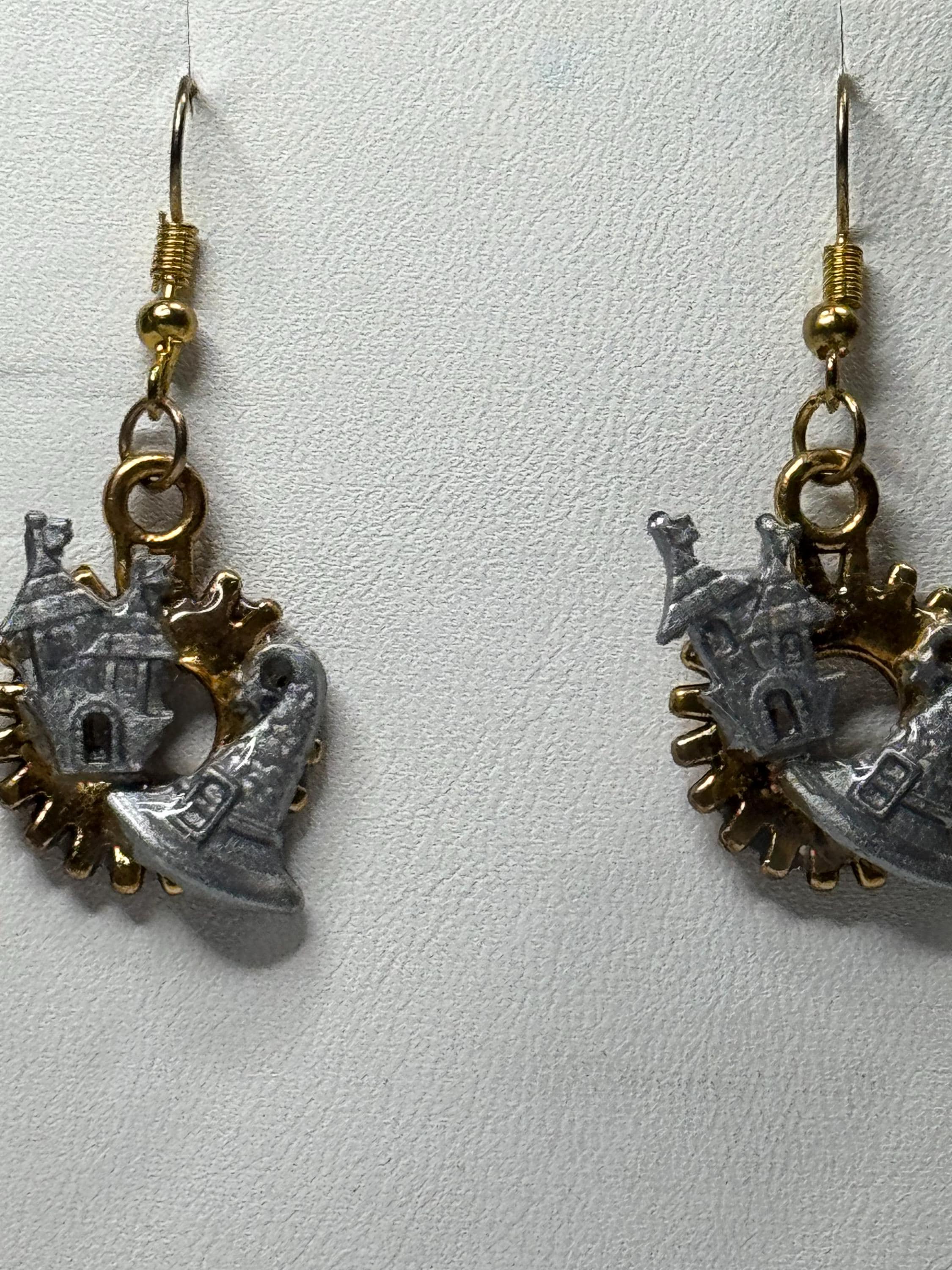 Halloween Steampunk Inspired Earrings Haunted House Jack-O-lantern