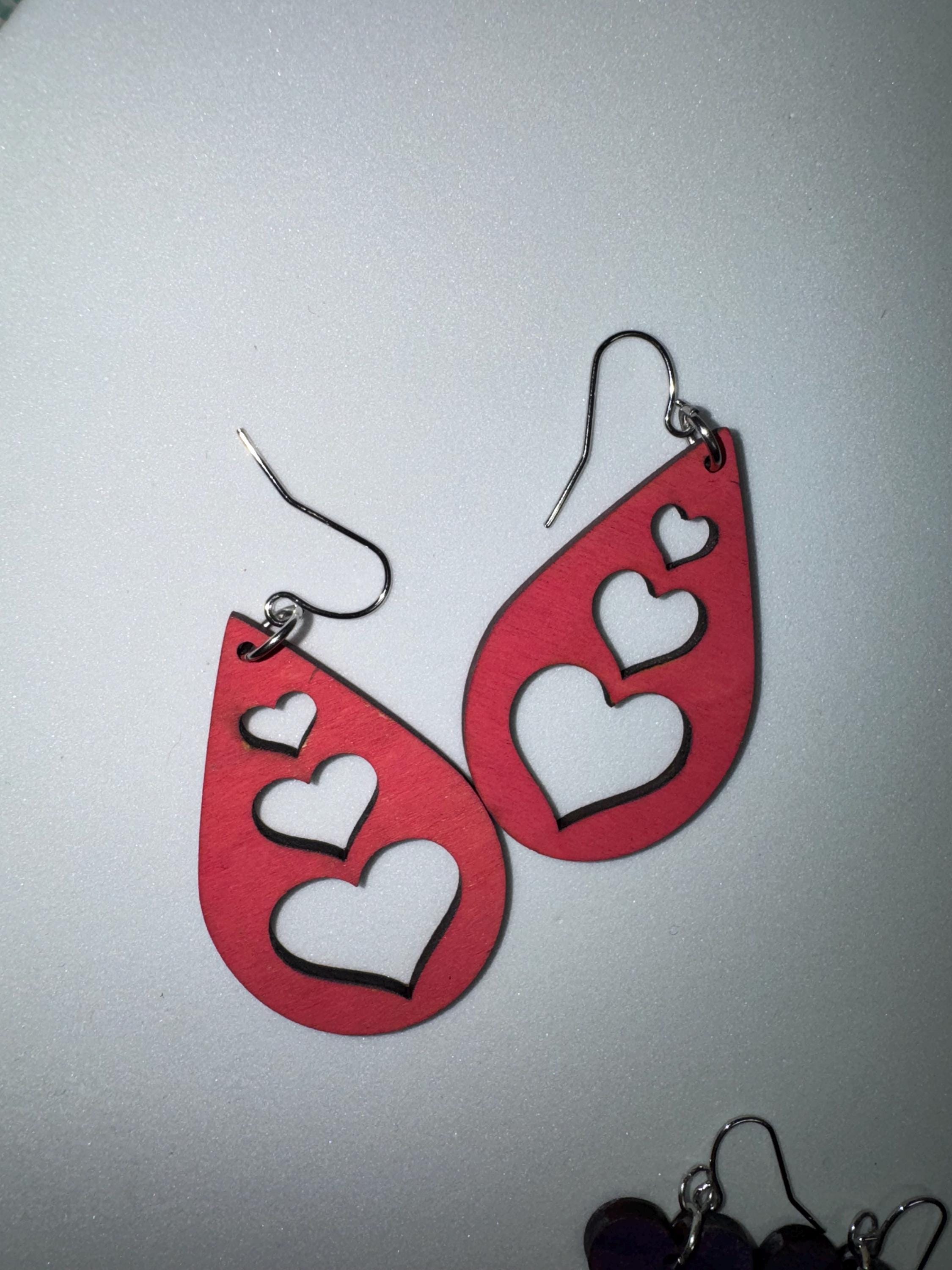 Wooden Heart Earrings