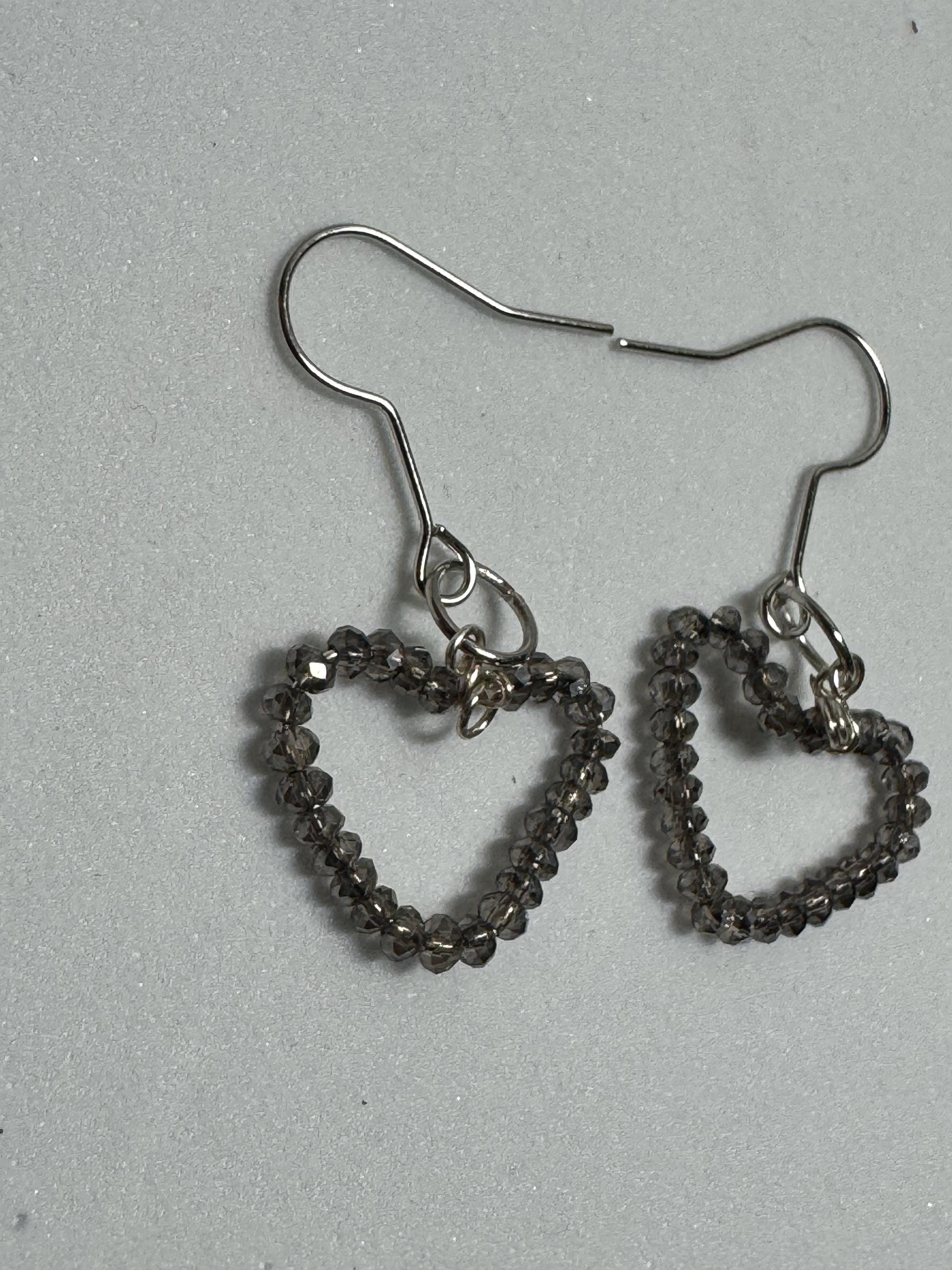 Wire Heart Earrings with Rhinestone Beads
