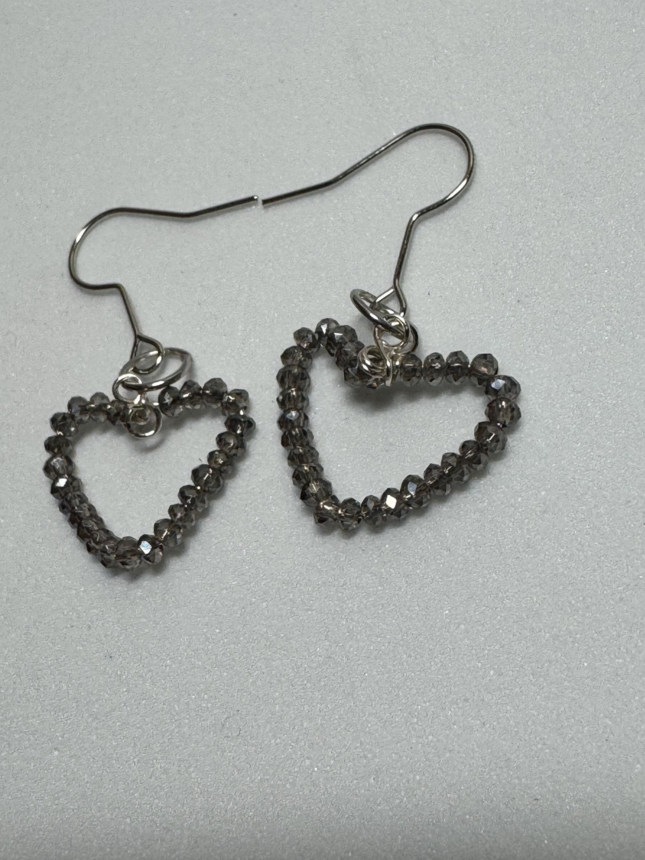 Wire Heart Earrings with Rhinestone Beads
