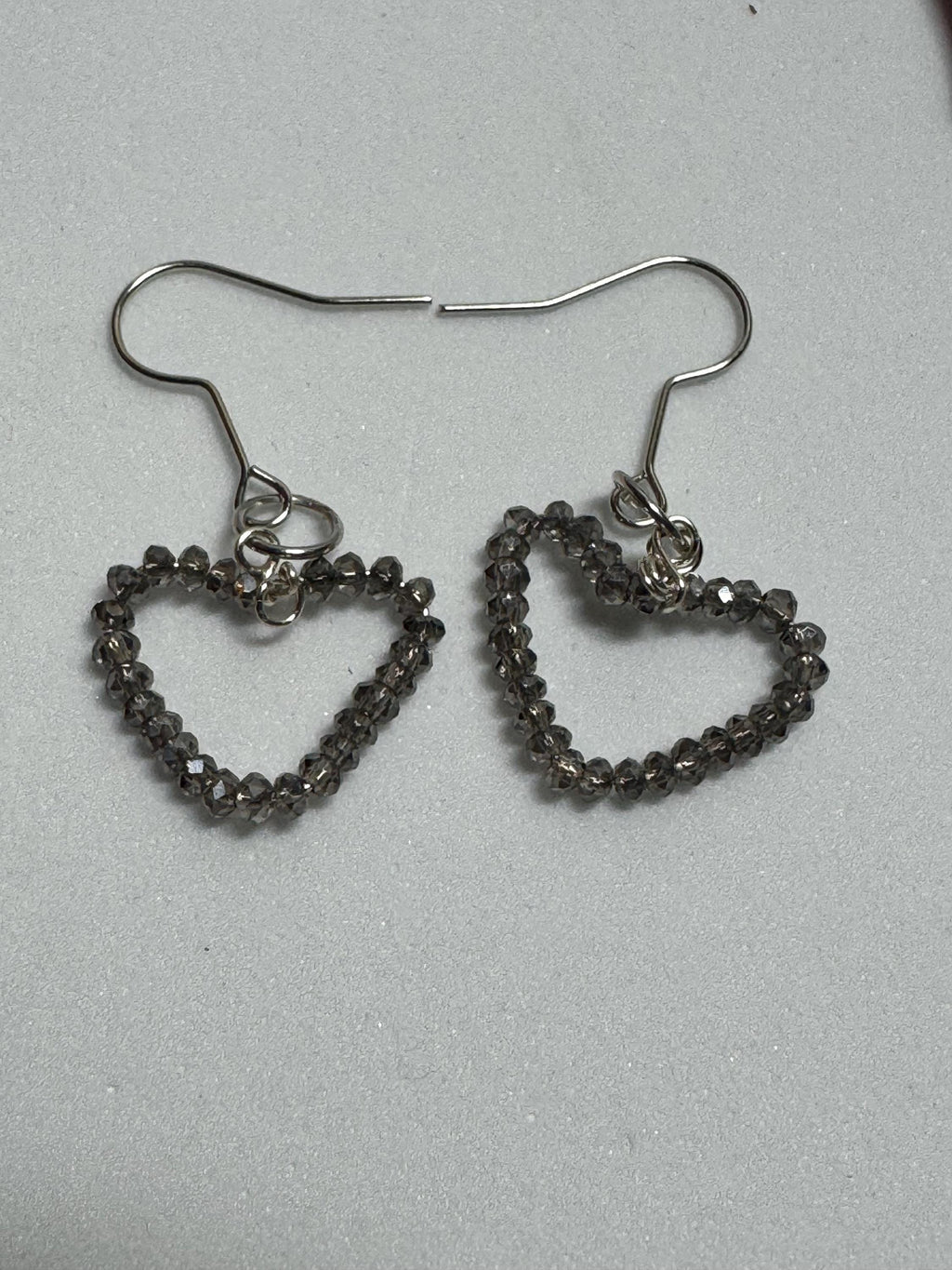 Wire Heart Earrings with Rhinestone Beads