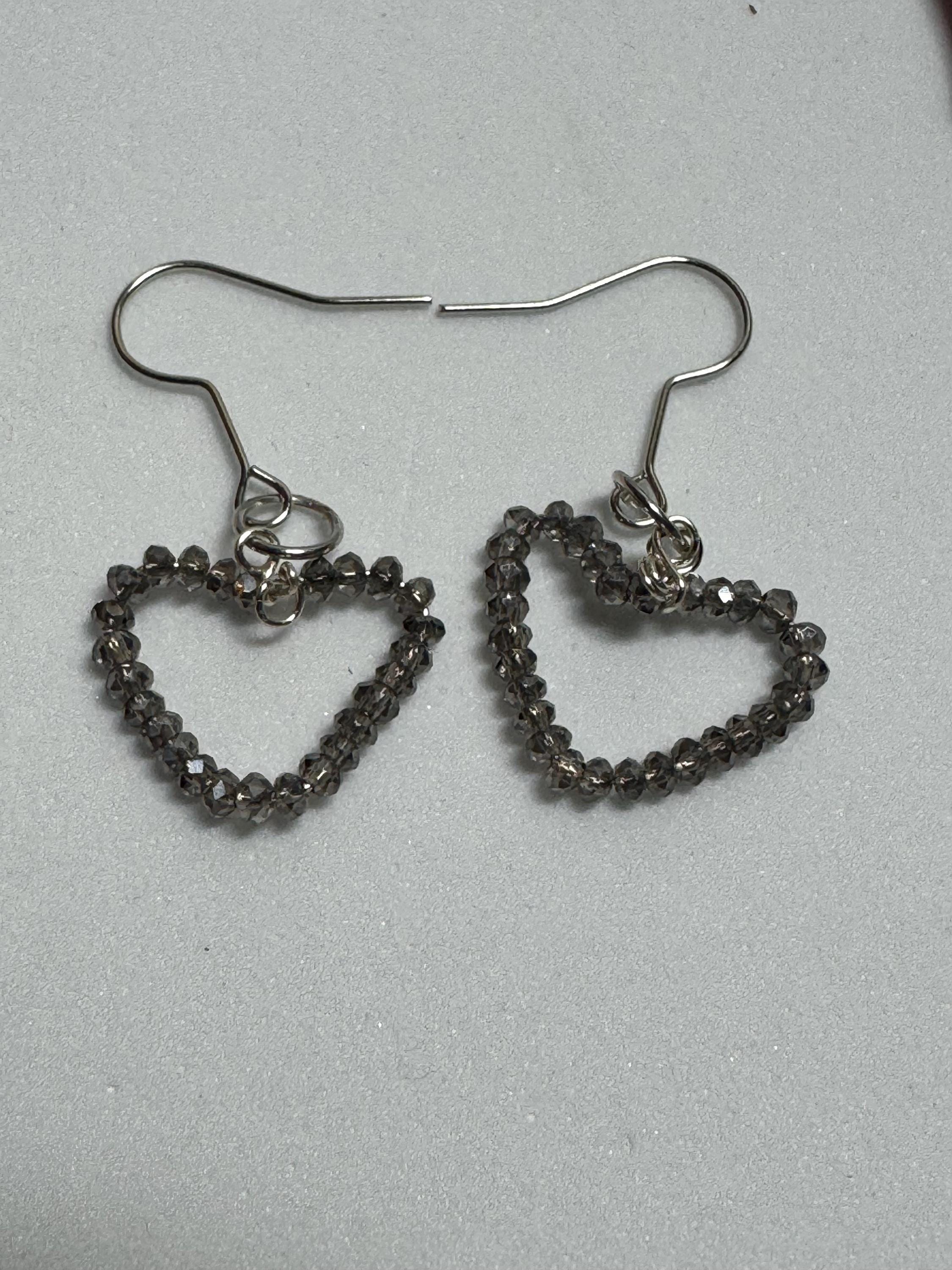 Wire Heart Earrings with Rhinestone Beads