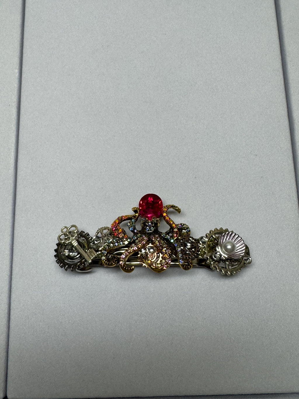 Rhinestone Pink Metal Octopus Barrette