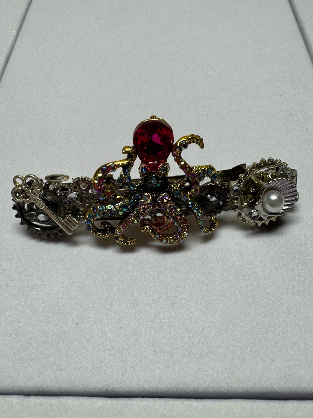 Rhinestone Pink Metal Octopus Barrette